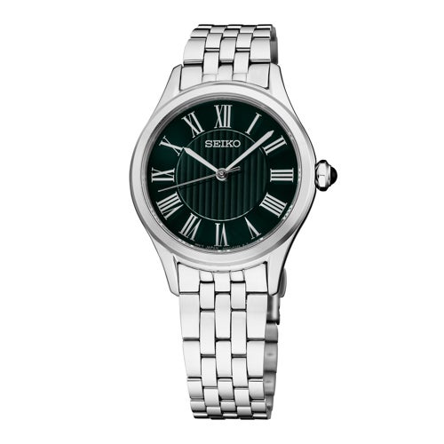 Ladies Essentials Silver-Tone Stainless Steel Watch, Green Dial