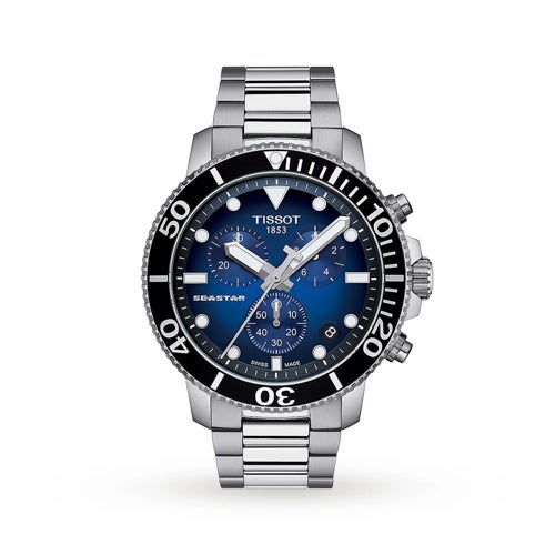 Men's Seastar 1000 Chronograph Stainless Steel Watch, Blue/Black Dial