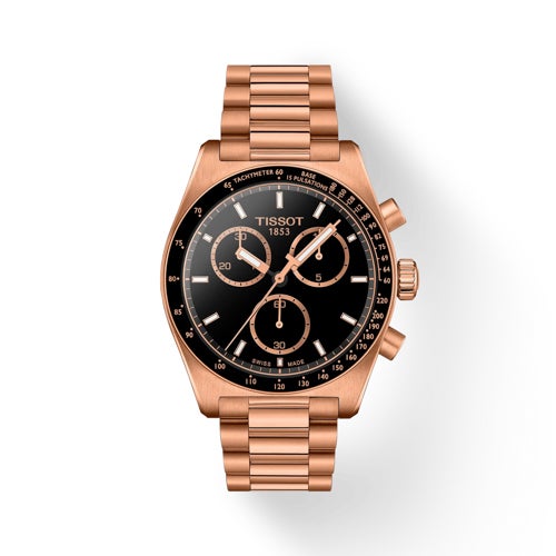 Mens PR516 Chronograph Rose Gold-Told Stainless Steel Watch, Black Dial