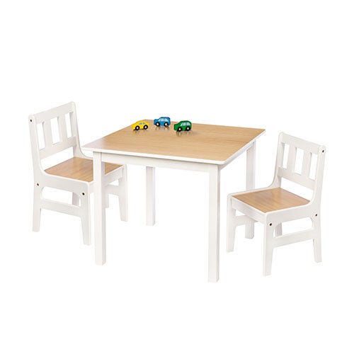 3pc Kids Table and Chairs, White/Natural