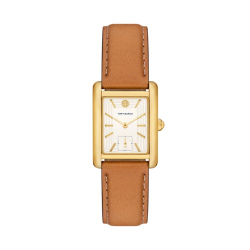 Ladies' Eleanor Gold & Brown Leather Strap Watch, Cream Dial
