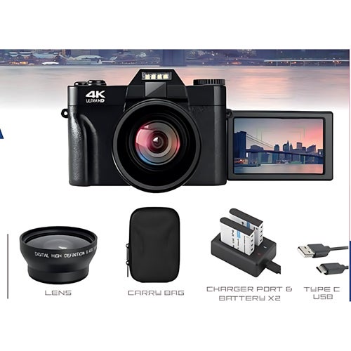 48MP Point and Shoot Ultra 4K HD Digital Camera, Black