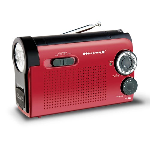 AM/FM Weather band Radio with Flashlight & Phone Charger, Red