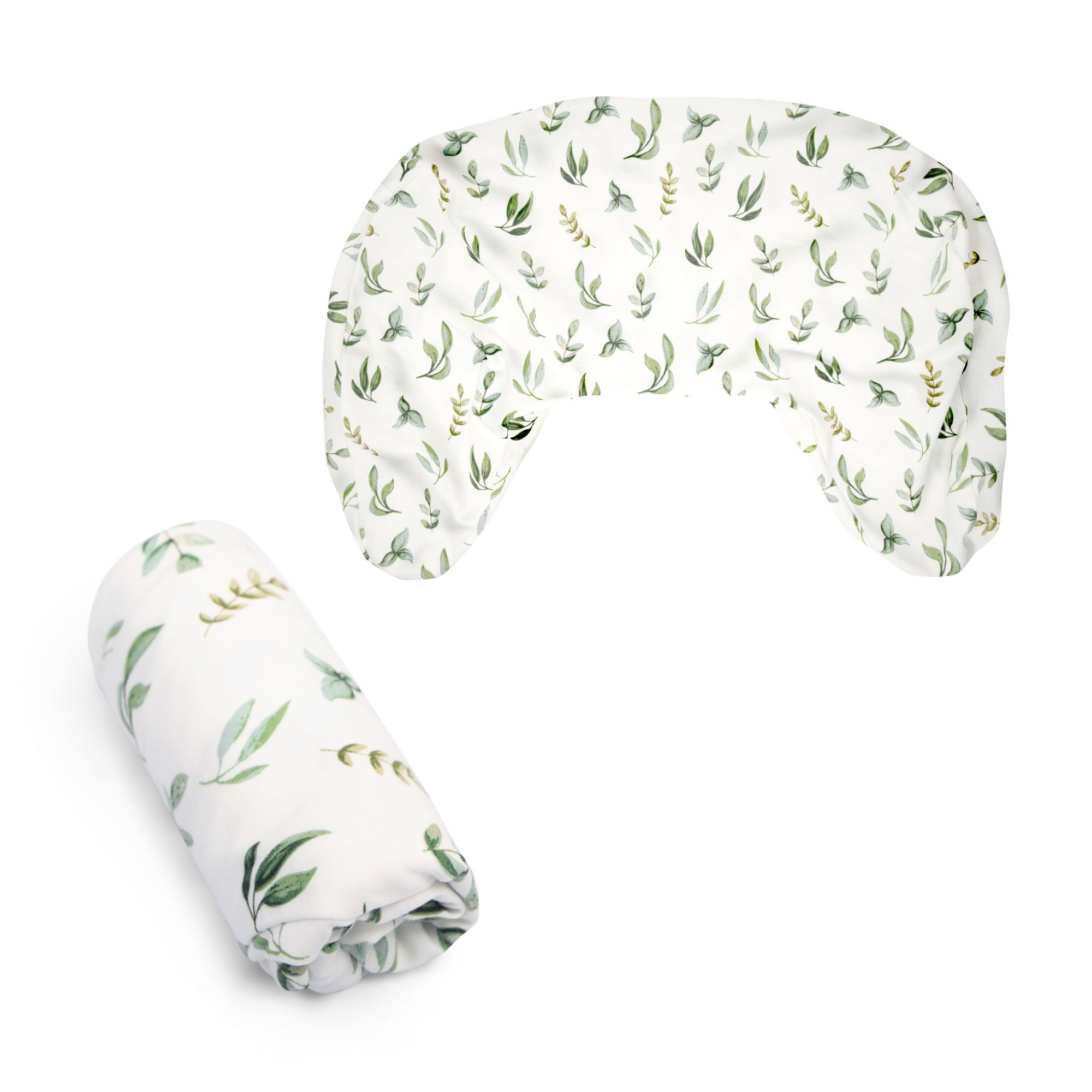 Boppy New Nursing Pillow Cotton Cover Organic Green Leaves