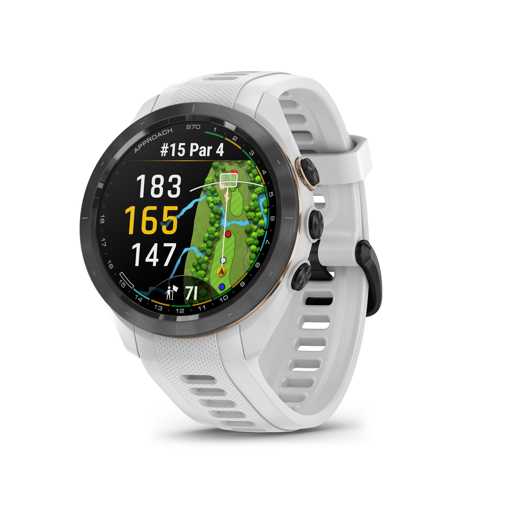 Approach S70 42mm Golf Watch Black Bezel w/ White Silicone Band