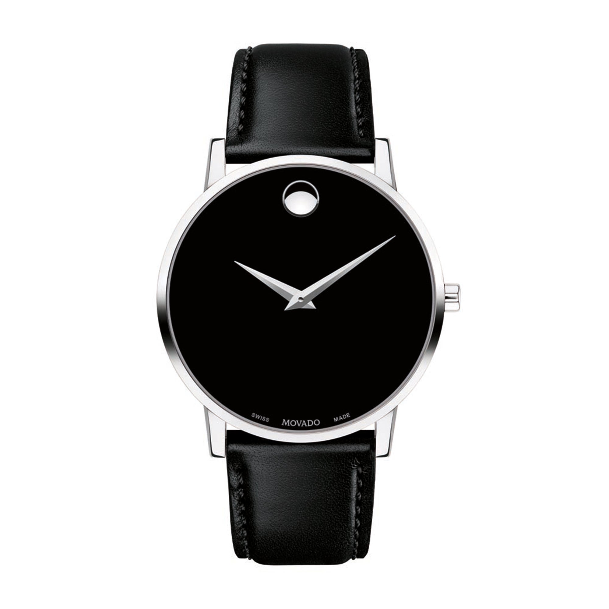 Mens Museum Classic Silver & Black Leather Strap Watch Black Dial