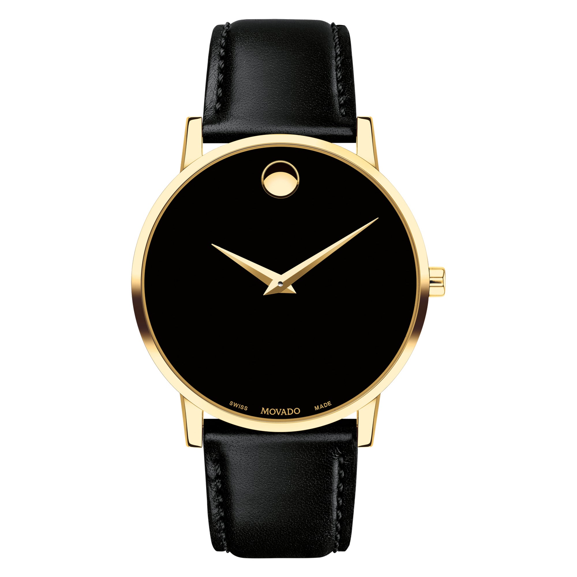 Mens Museum Classic Gold & Black Leather Strap Watch Black Dial