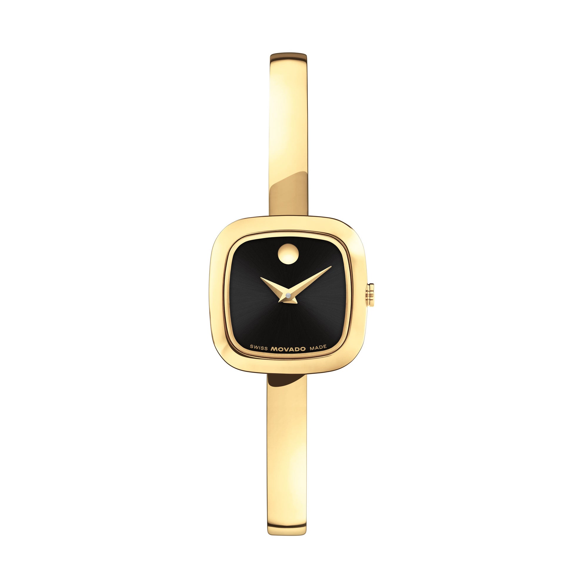 Ladies Museum Bangle Square Gold-Tone Stainless Steel Watch Black Dial