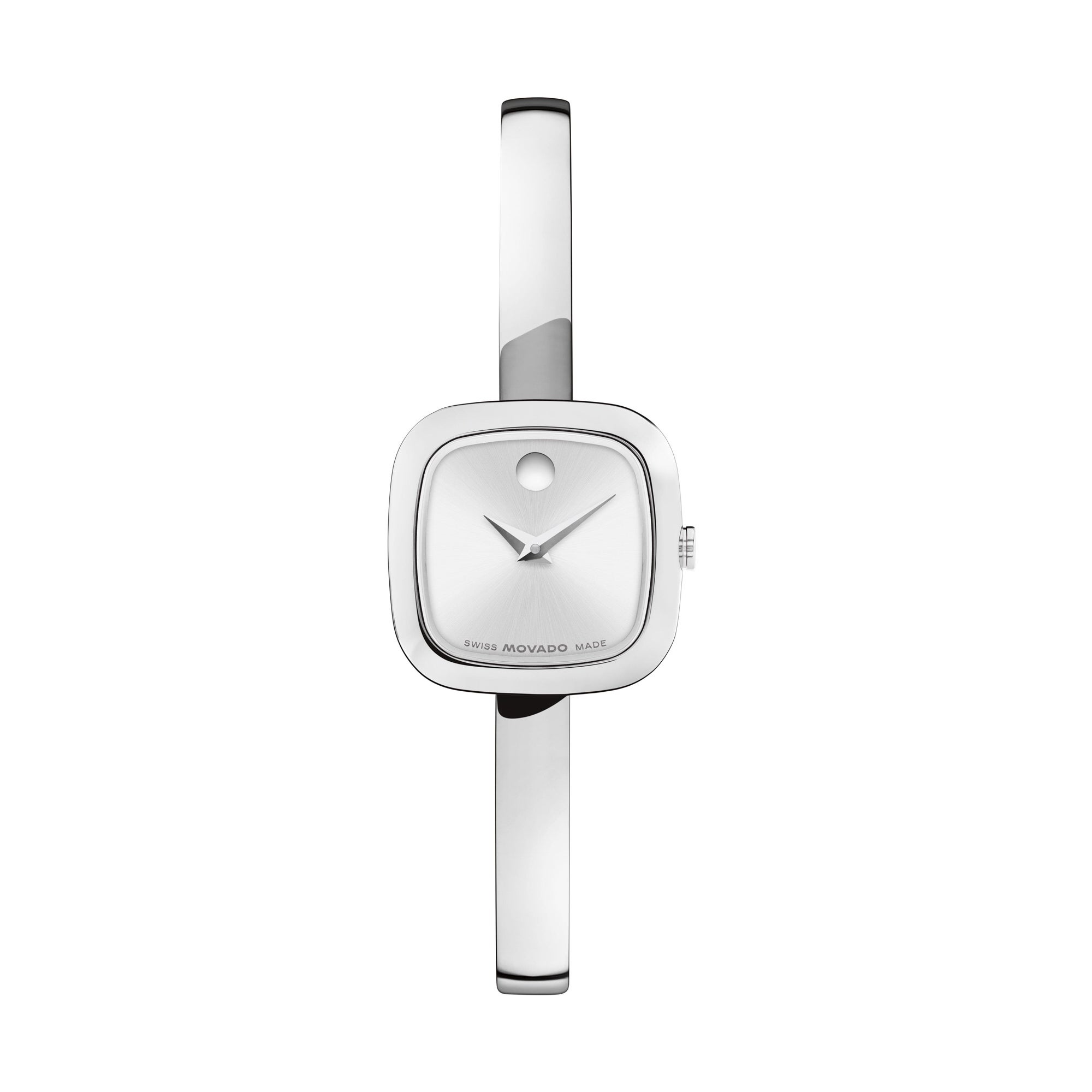Ladies Museum Bangle Square Silver-Tone Stainless Steel Watch Silver Dial