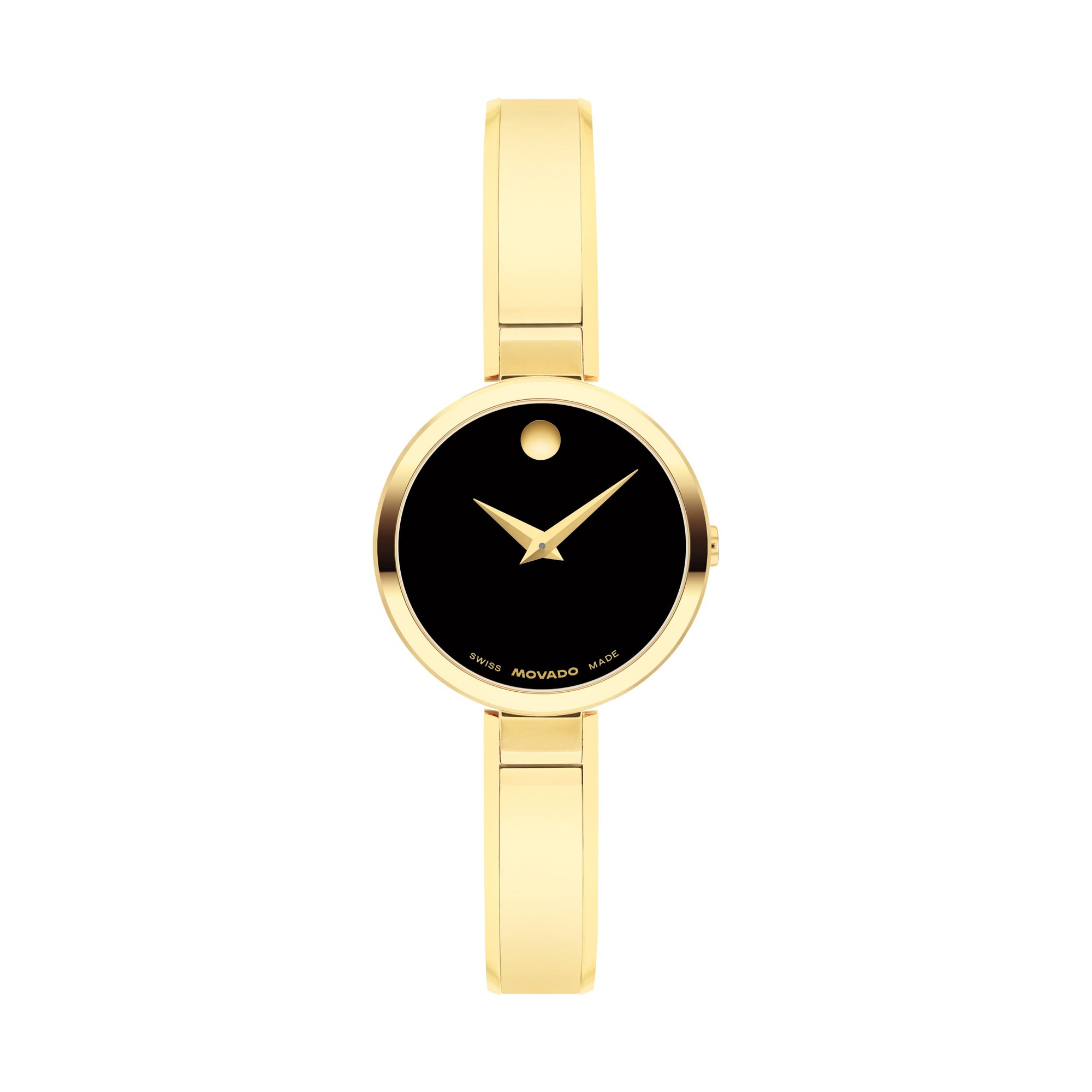 Ladies Moda Gold-Tone Stainless Steel Bangle Watch Black Dial
