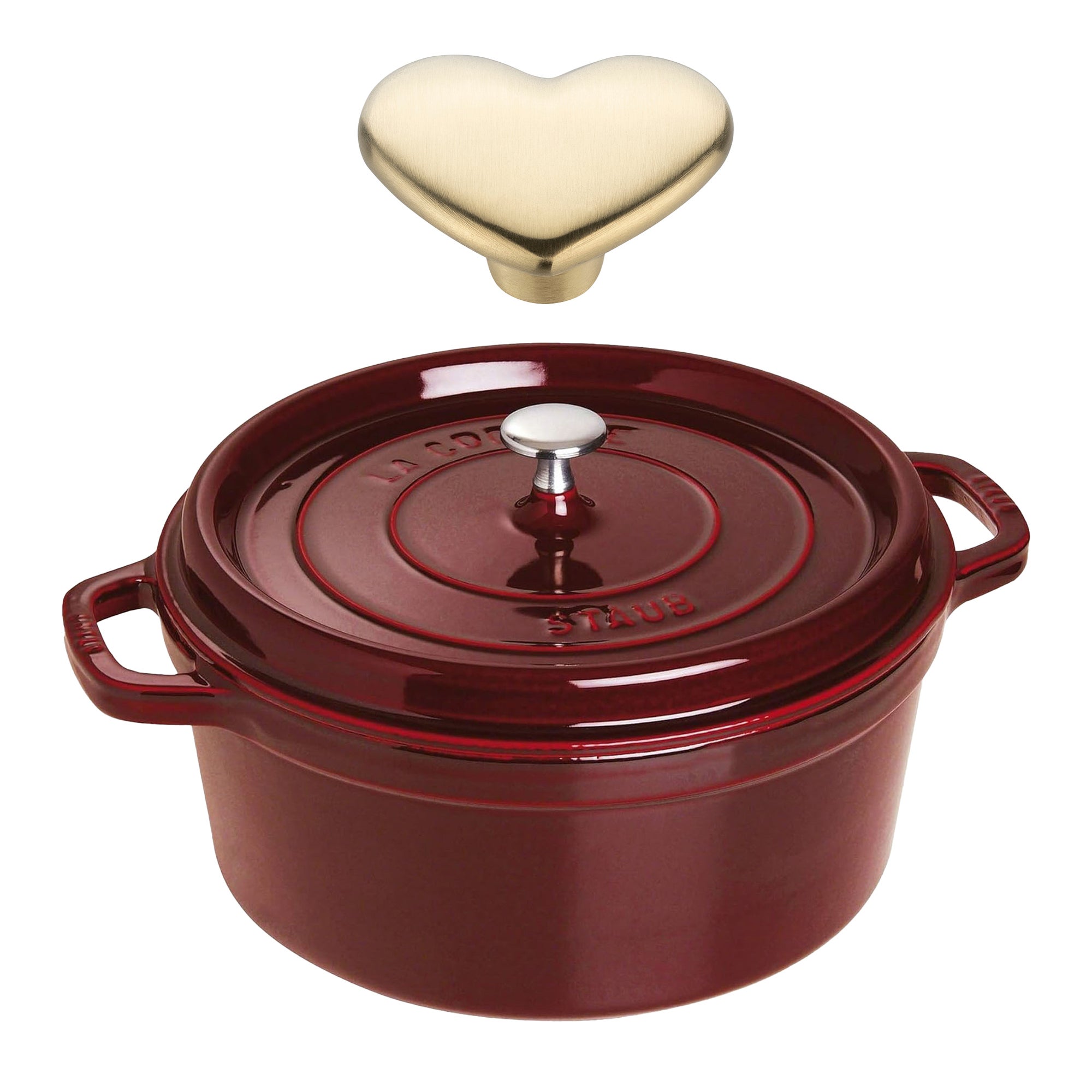 7qt Cast Iron Round Dutch Oven w/ Heart Knob Grenadine