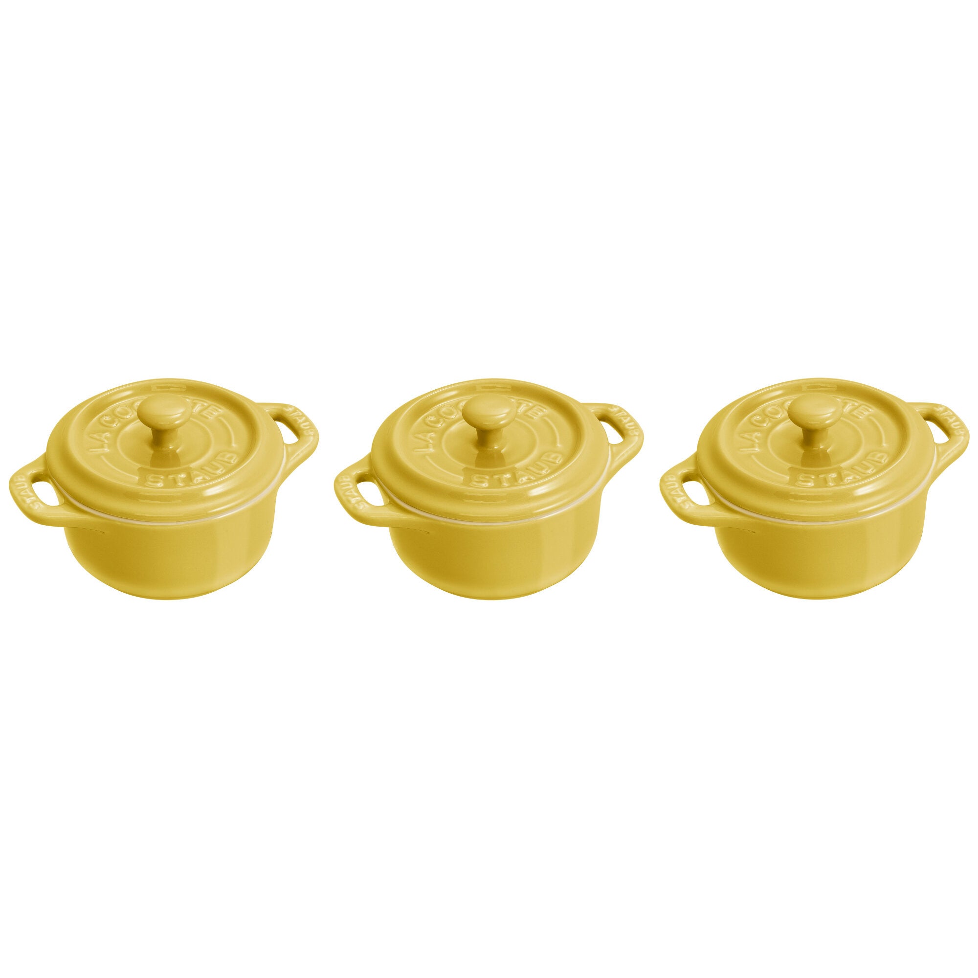 3pc Ceramic Mini Round Cocotte Set Citron