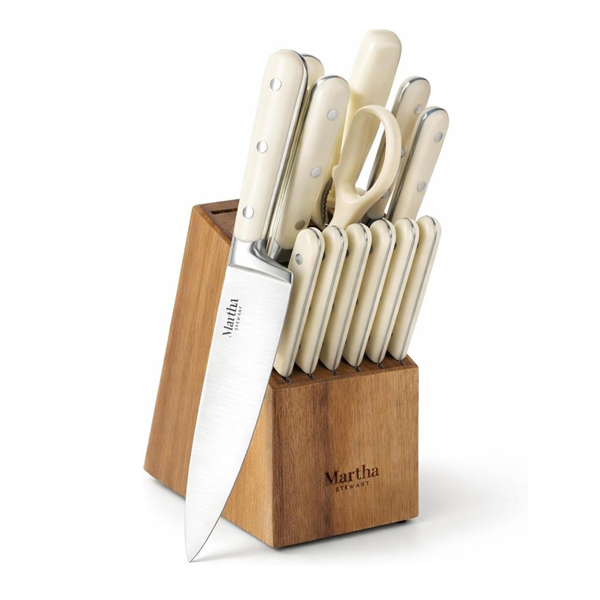 Eastwalk 14pc Forged Handle Acacia Knife Block Set. Linen