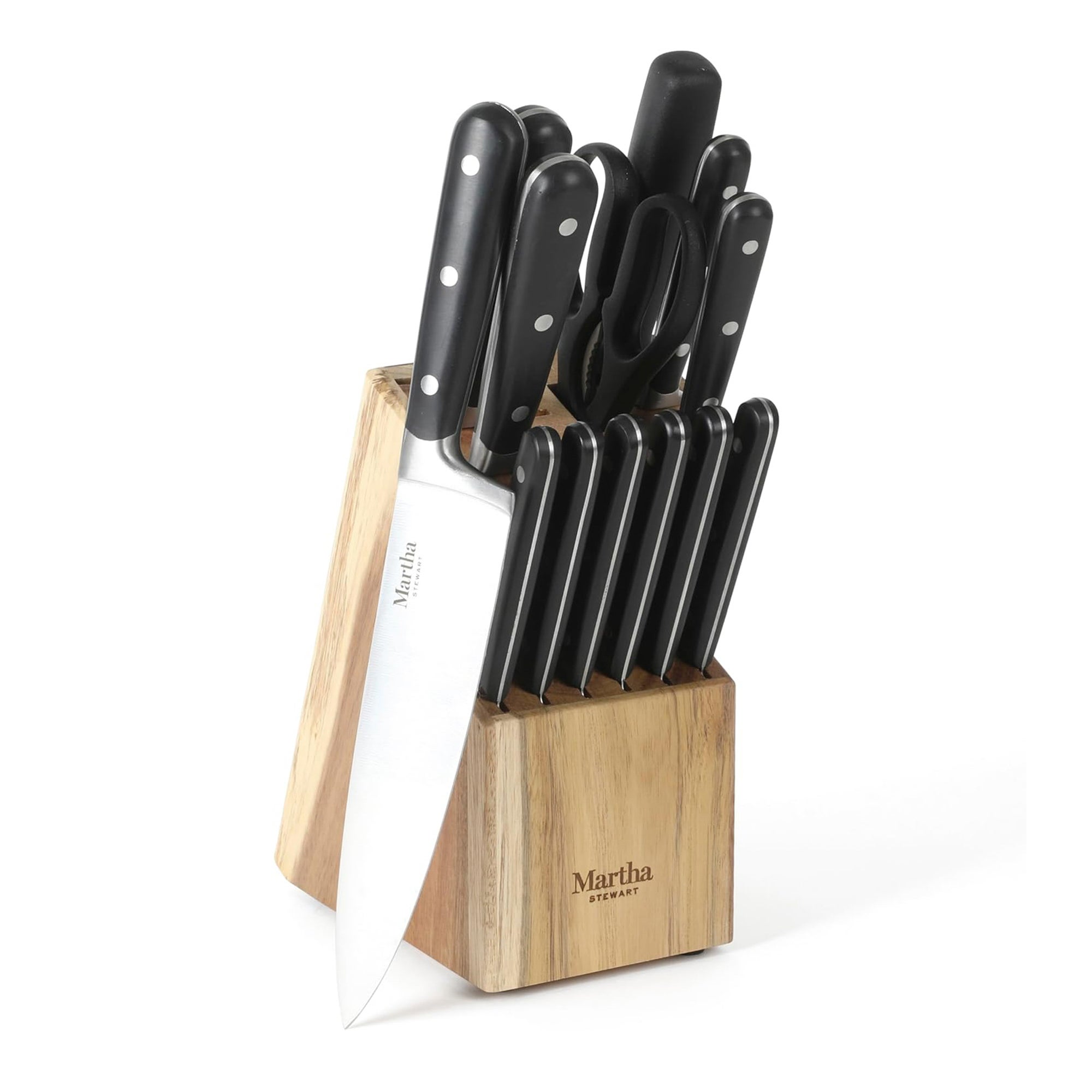 Eastwalk 14pc Forged Handle Acacia Knife Block Set. Matte Black