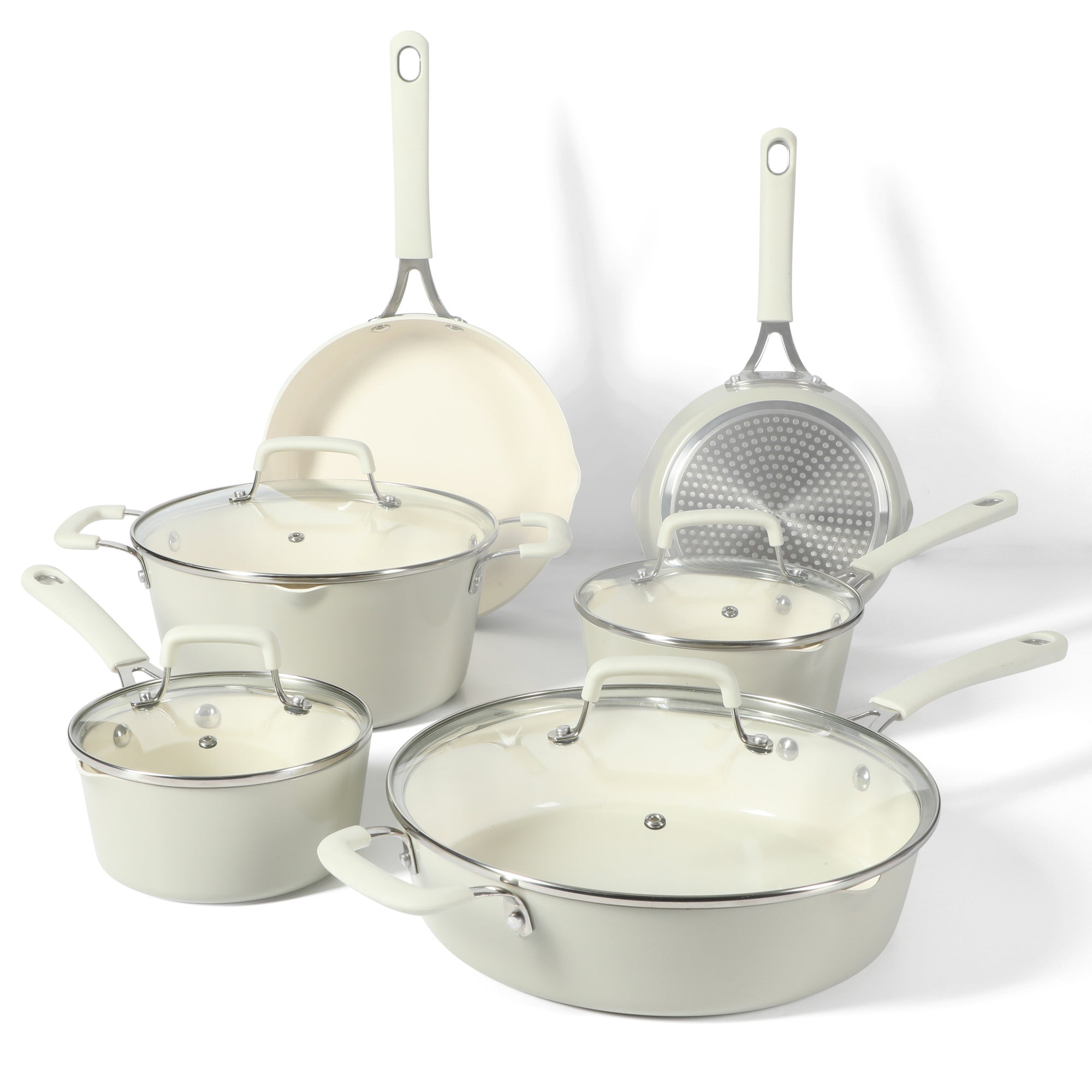 Heathland 10pc Premium Ceramic Induction Cookware Set Linen White