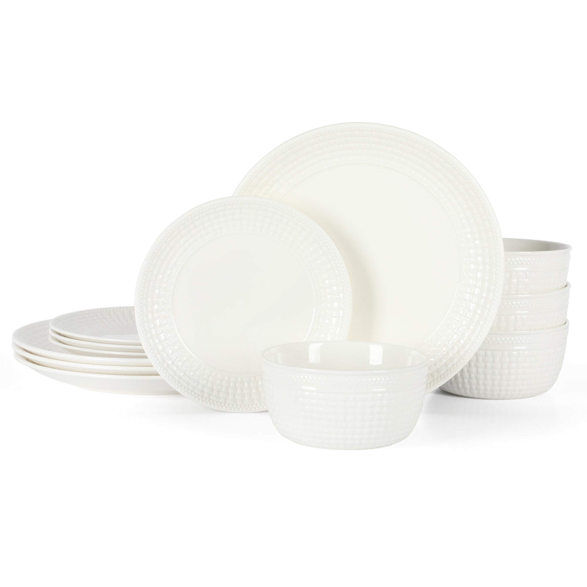 Basket Weave 12pc Dinnerware Set White