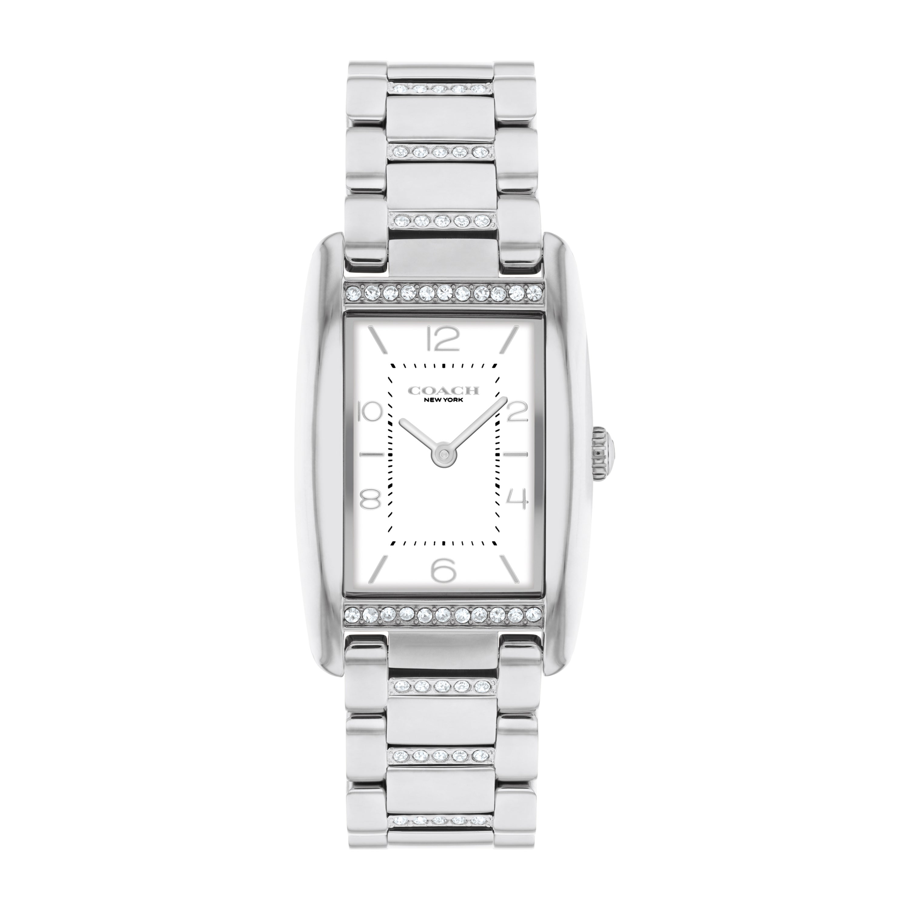 Ladies' Reese Rectangle Silver-Tone Stainless Steel Crystal Watch, White Dial