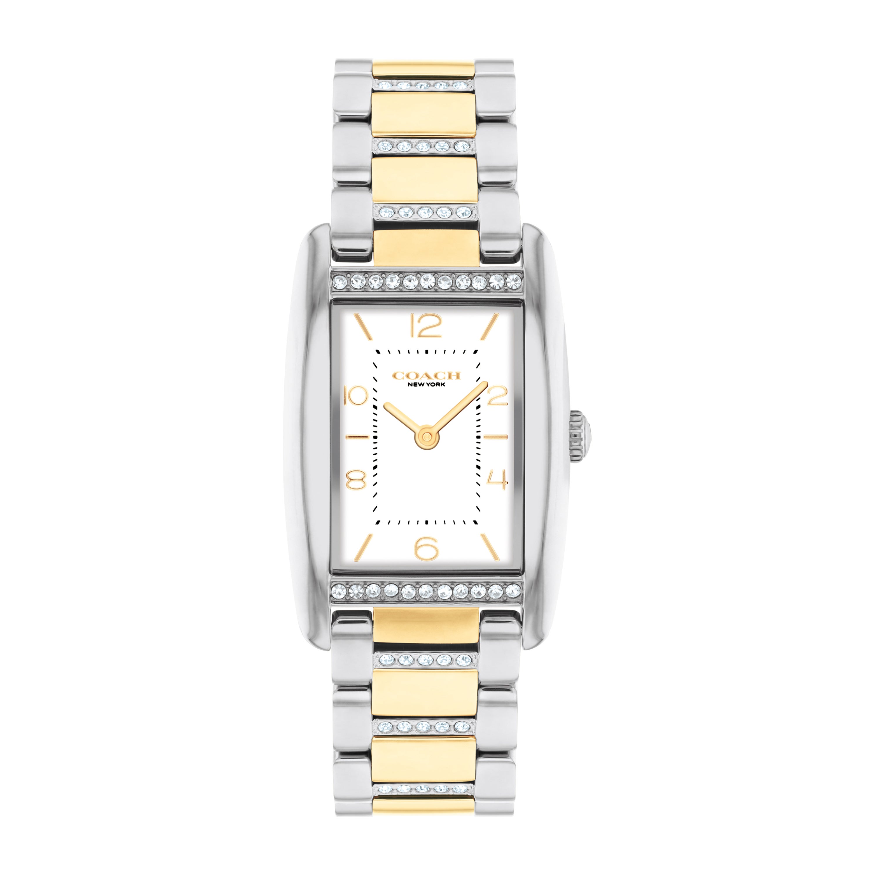 Ladies' Reese Rectangle Two-Tone Stainless Steel Crystal Watch, White Dial