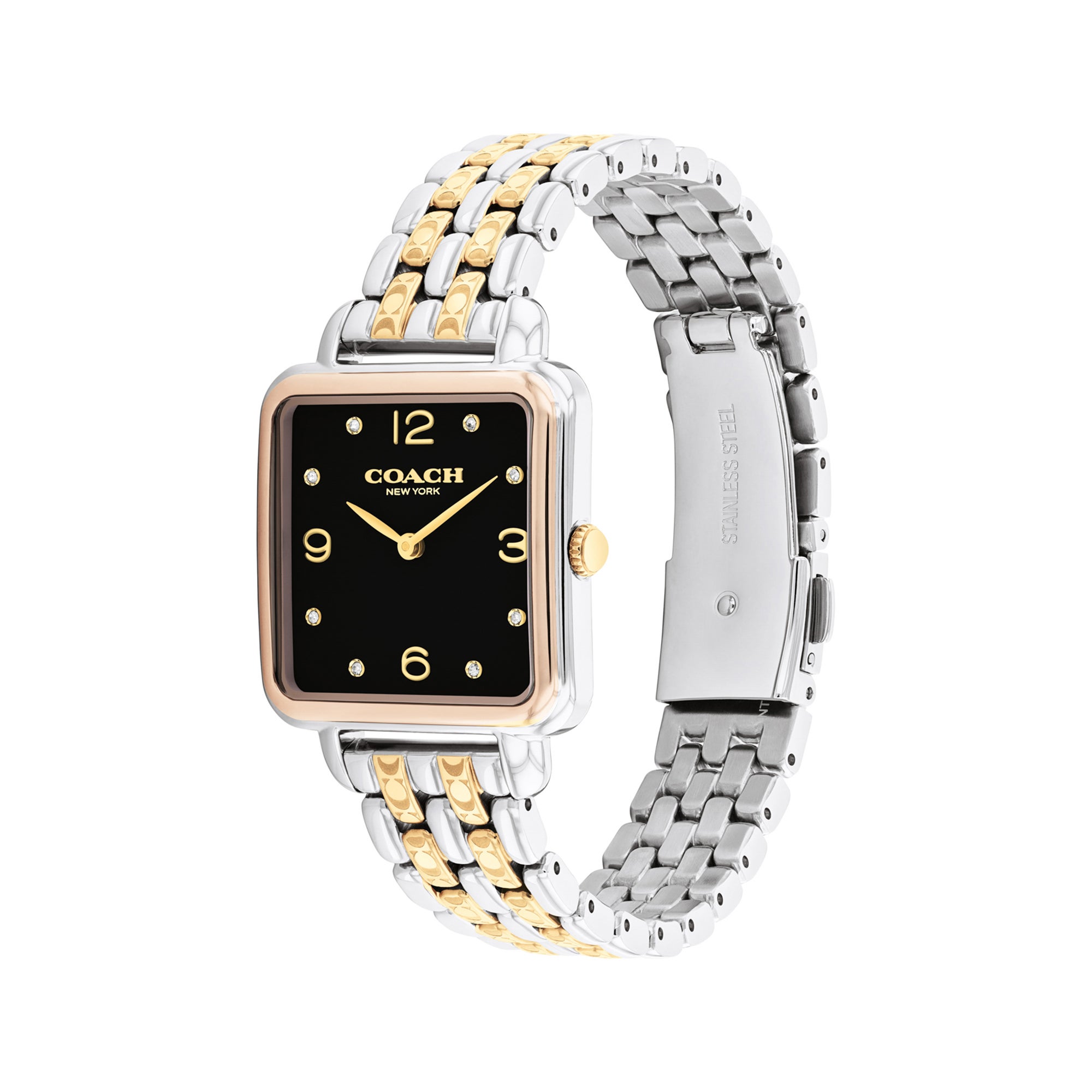 Ladies Cass Square 2-Tone Stainless Steel Watch Black Dial