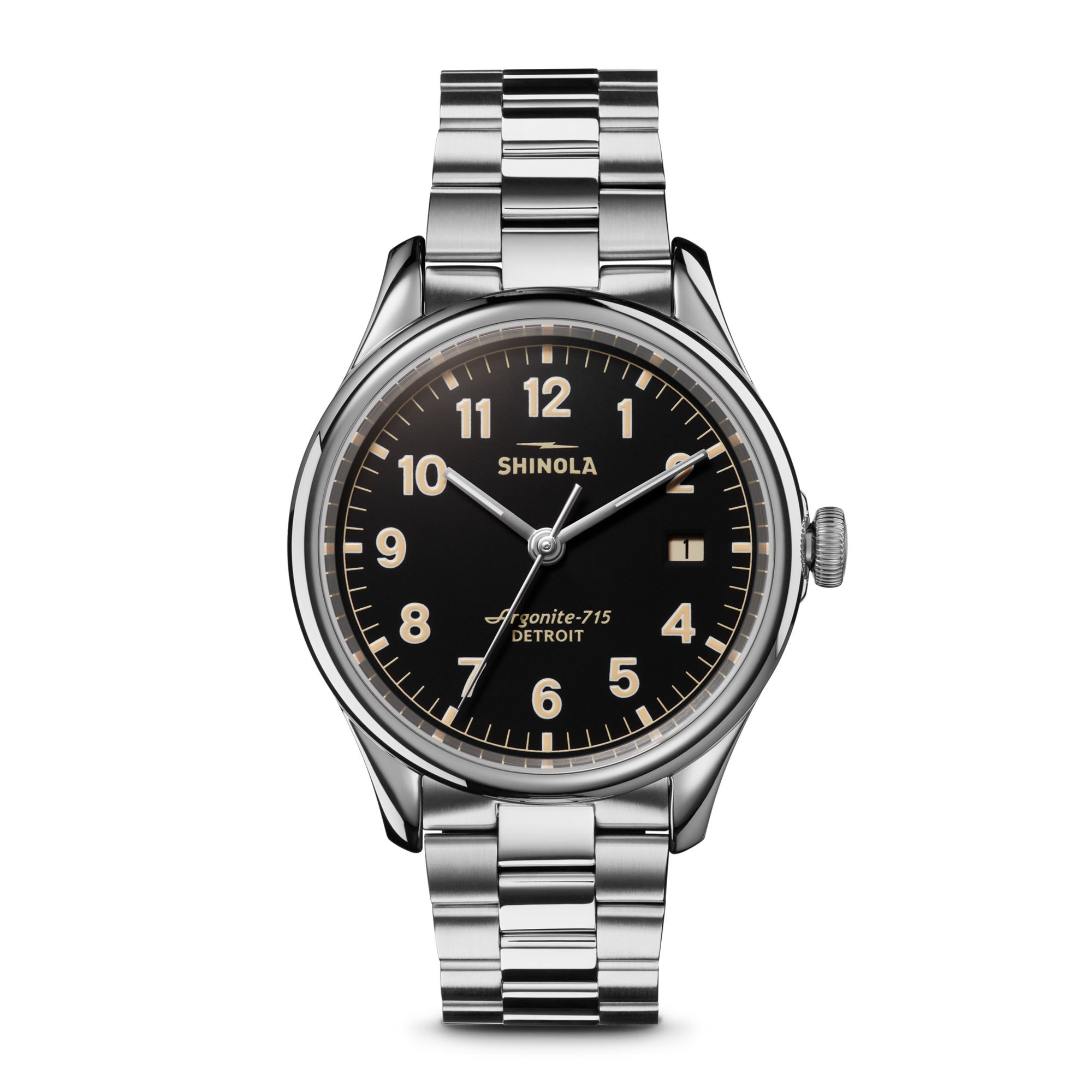 Mens Midsize Vinton Stainless Steel Watch Black Velvet Dial