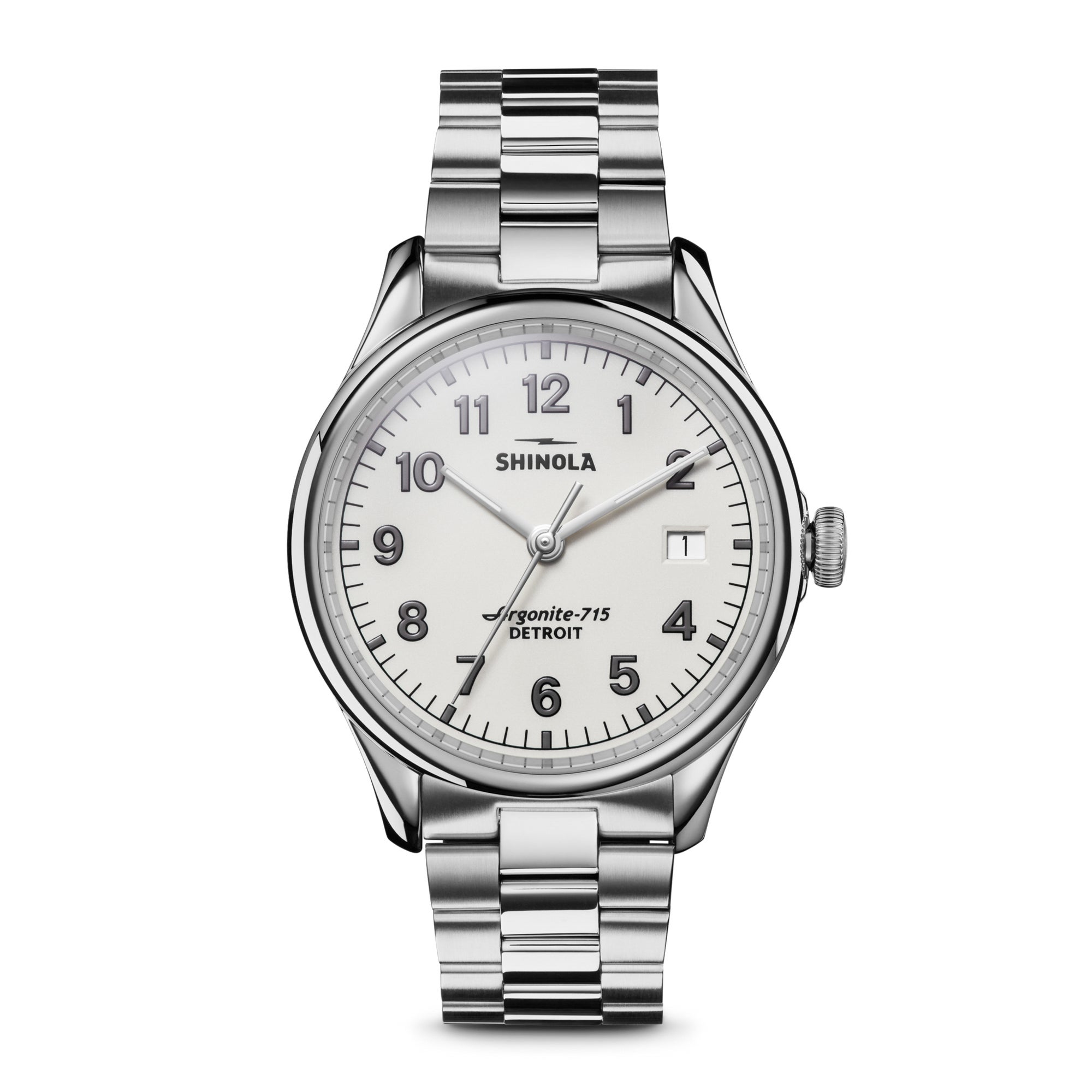 Mens Midsize Vinton Stainless Steel Watch Alabaster Dial