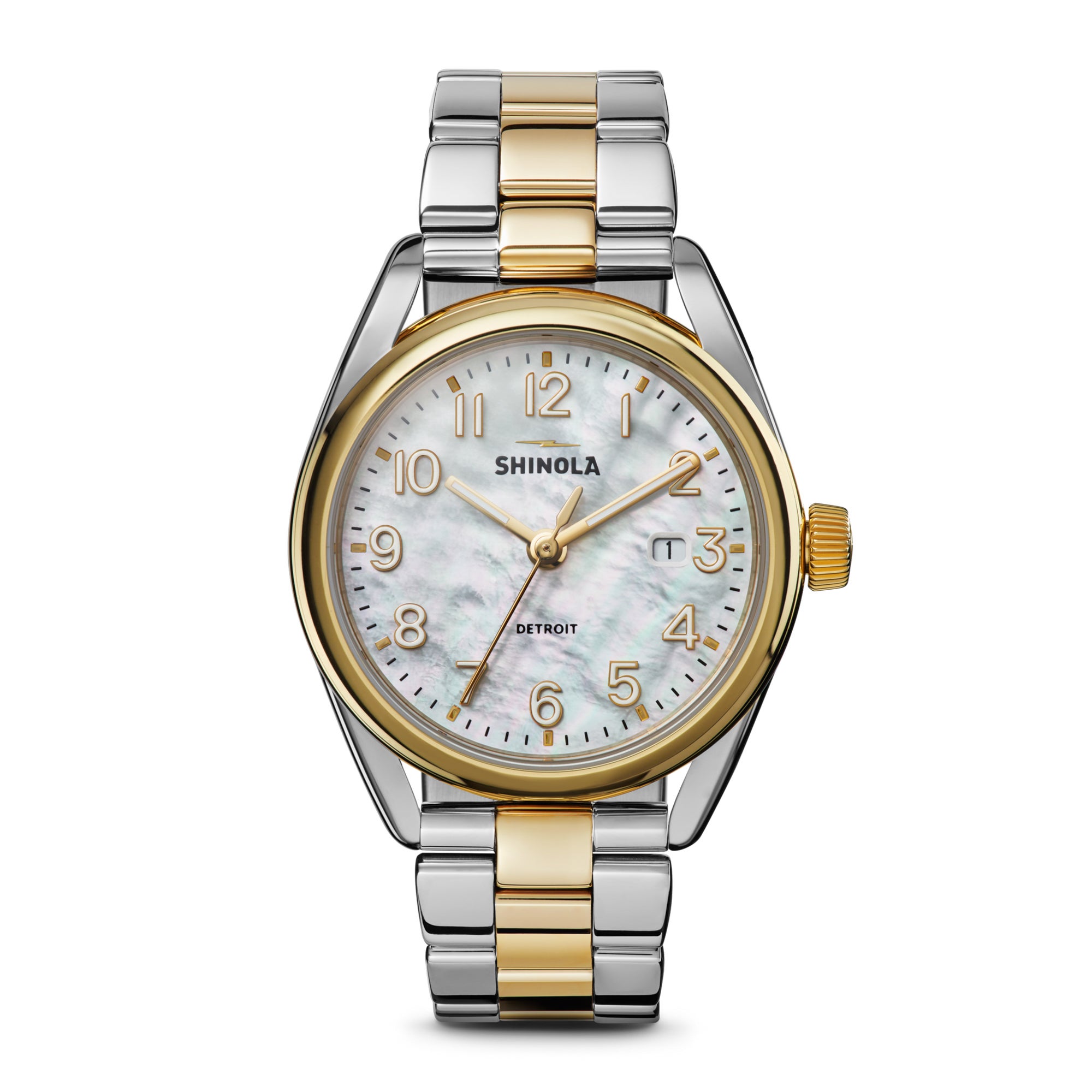 Ladies Derby Gold & Silver-Tone Stainless Steel Watch White Mother-of-Pearl Dial