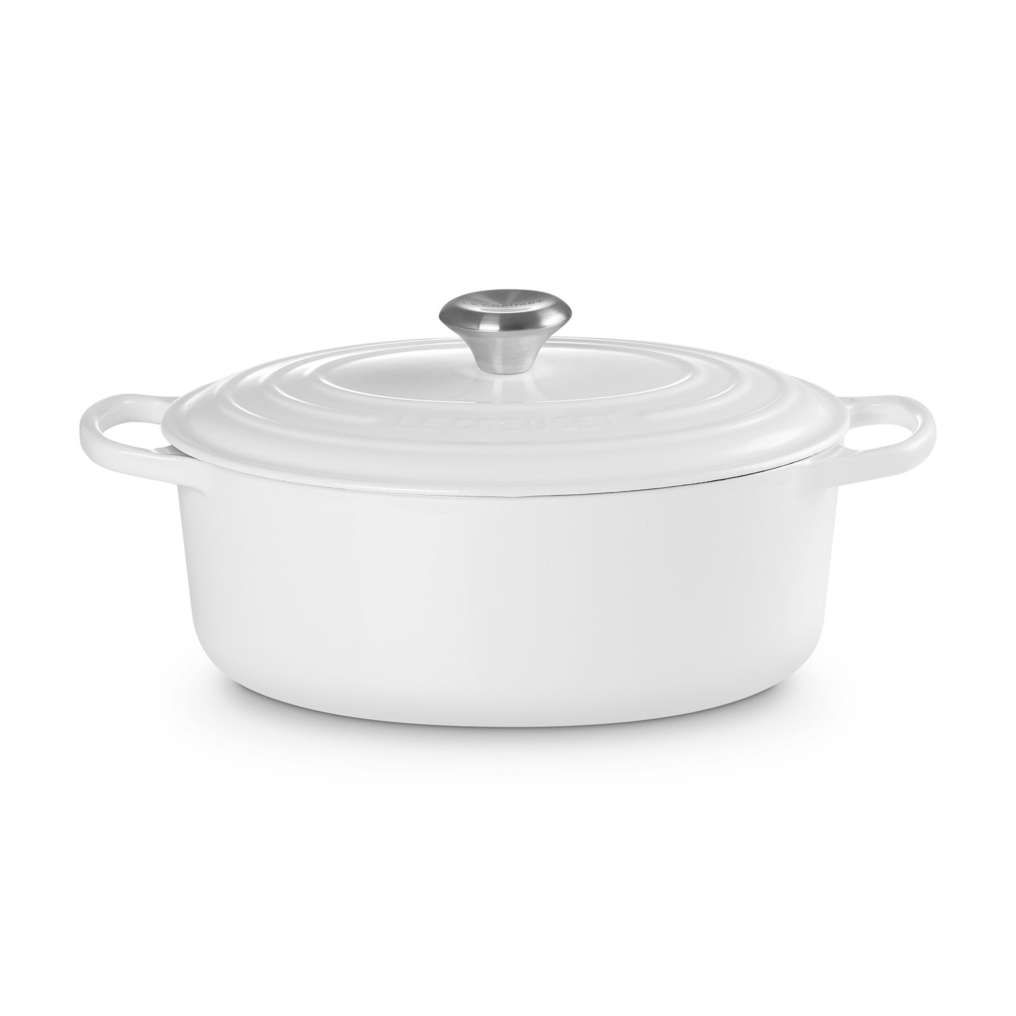 5qt Signature Cast Iron Oval Dutch Oven White