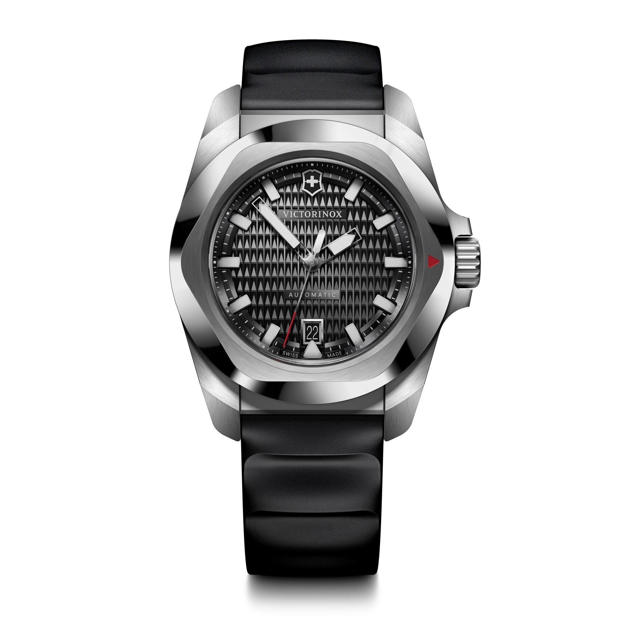 Mens I.N.O.X. Automatic Silver & Black Rubber Strap Watch Black Dial