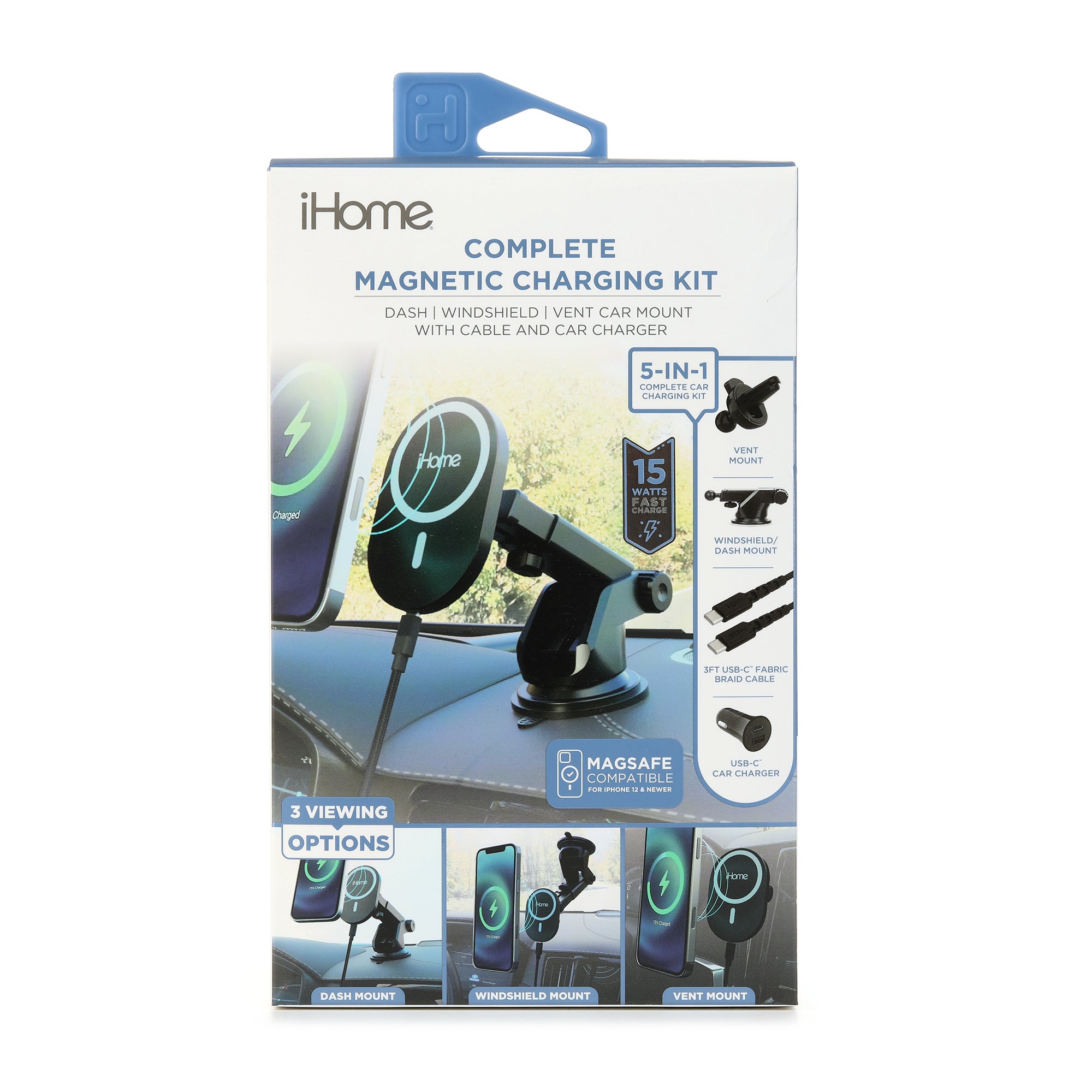 15W Magnetic Wireless 5-in-1 Charging Car Mount Kit