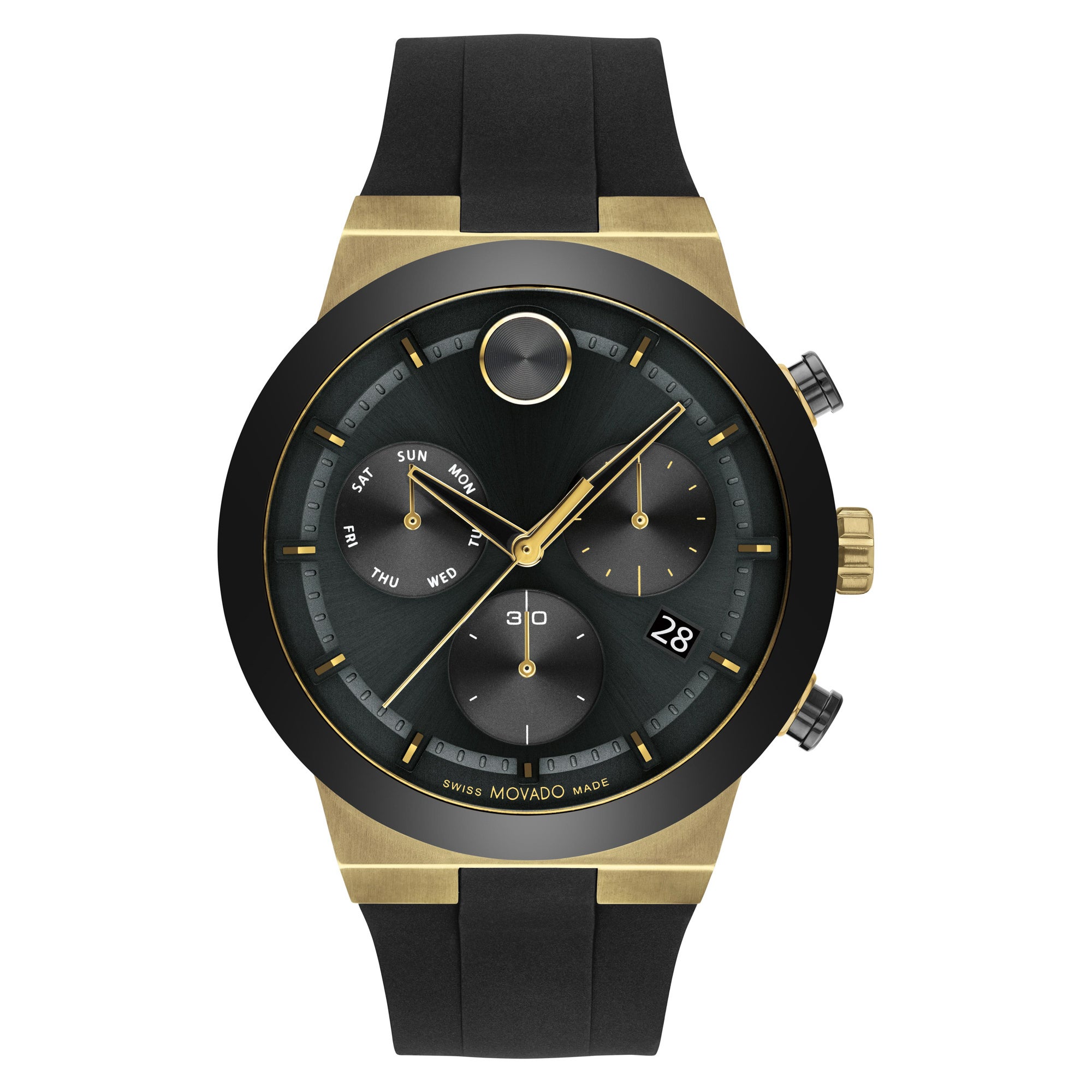 Mens BOLD Fusion Chronograph Gold & Black Silicone Strap Watch Black Dial