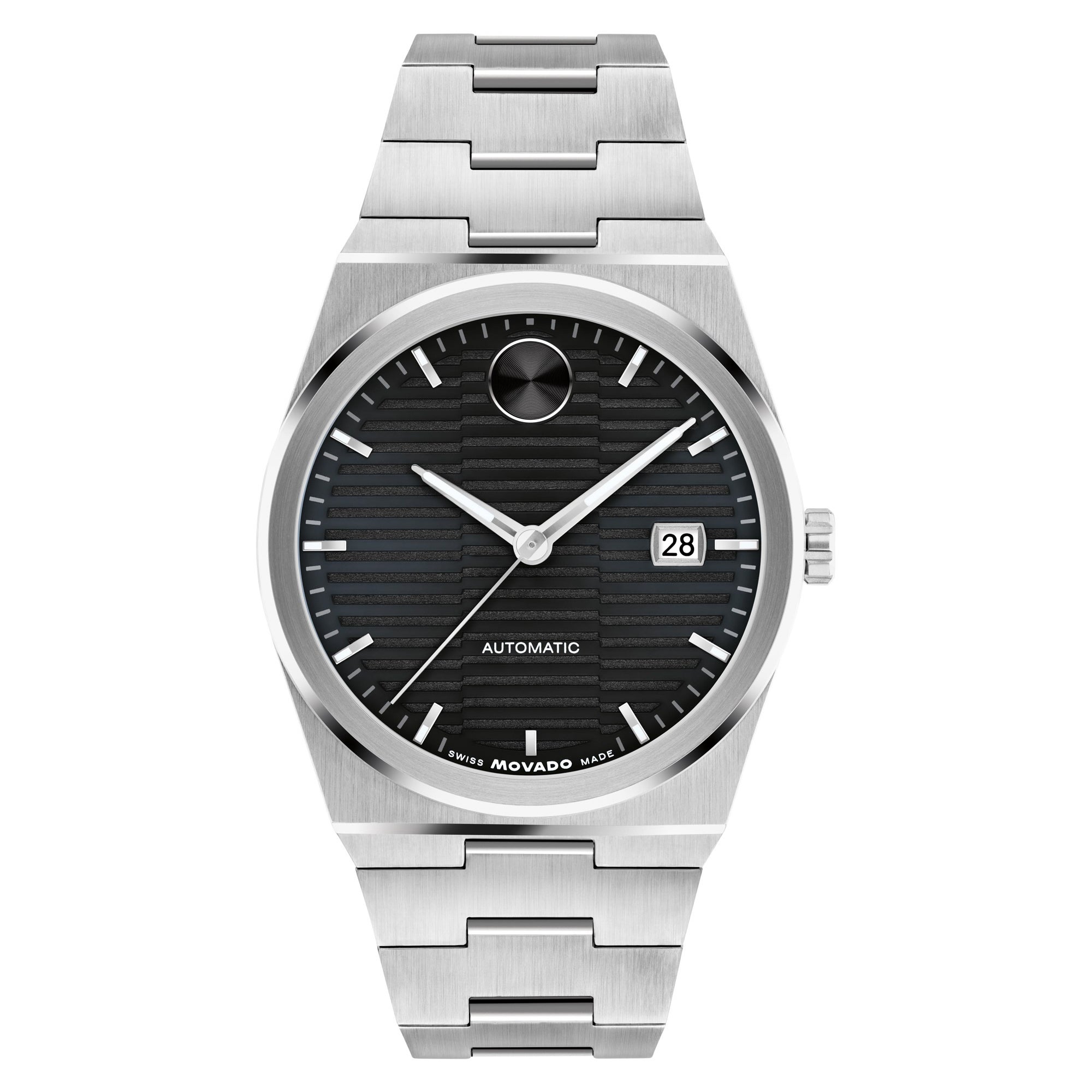 Men BOLD Quest Automatic Silver-Tone Stainless Steel Watch Black Dial