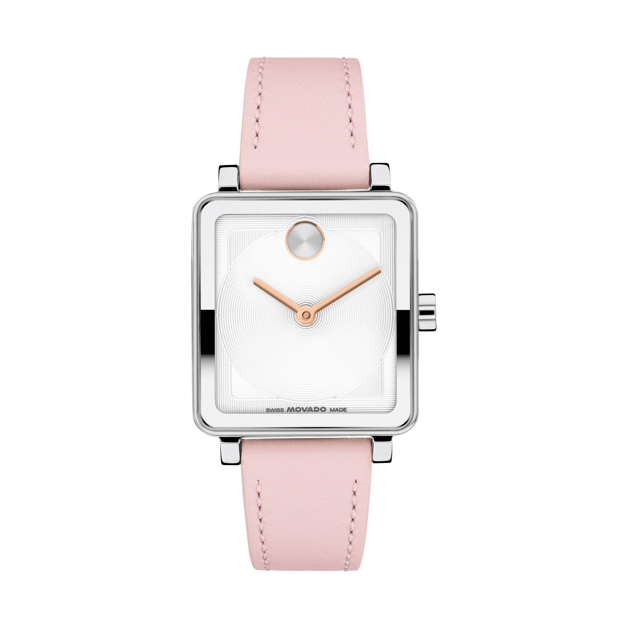 Ladies BOLD Evolution 2.0 Square Silver & Blush Leather Strap Watch White Dial