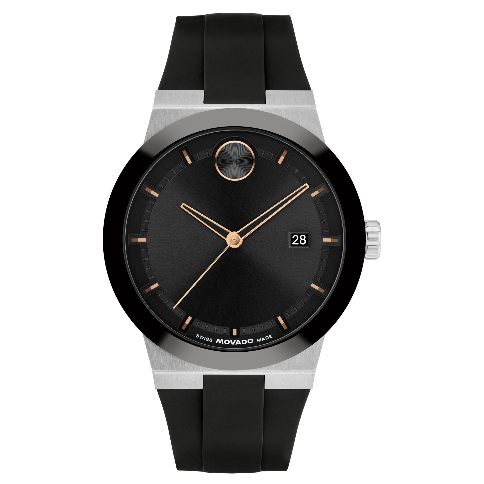 Mens BOLD Fusion Silver & Black Silicone Strap Watch Black Dial