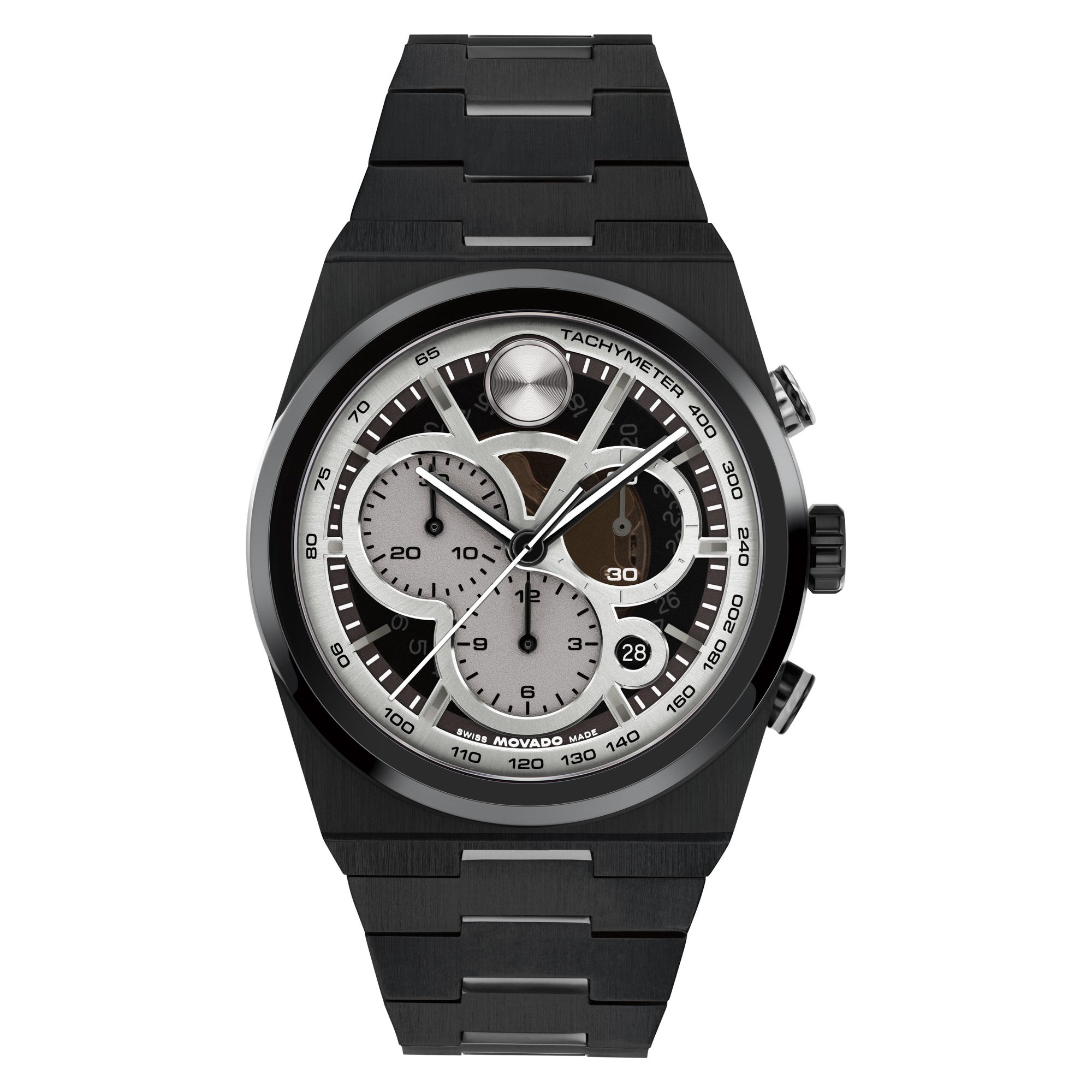 Mens BOLD Quest Chronograph Black IP Stainless Steel Watch Black Skeleton Dial