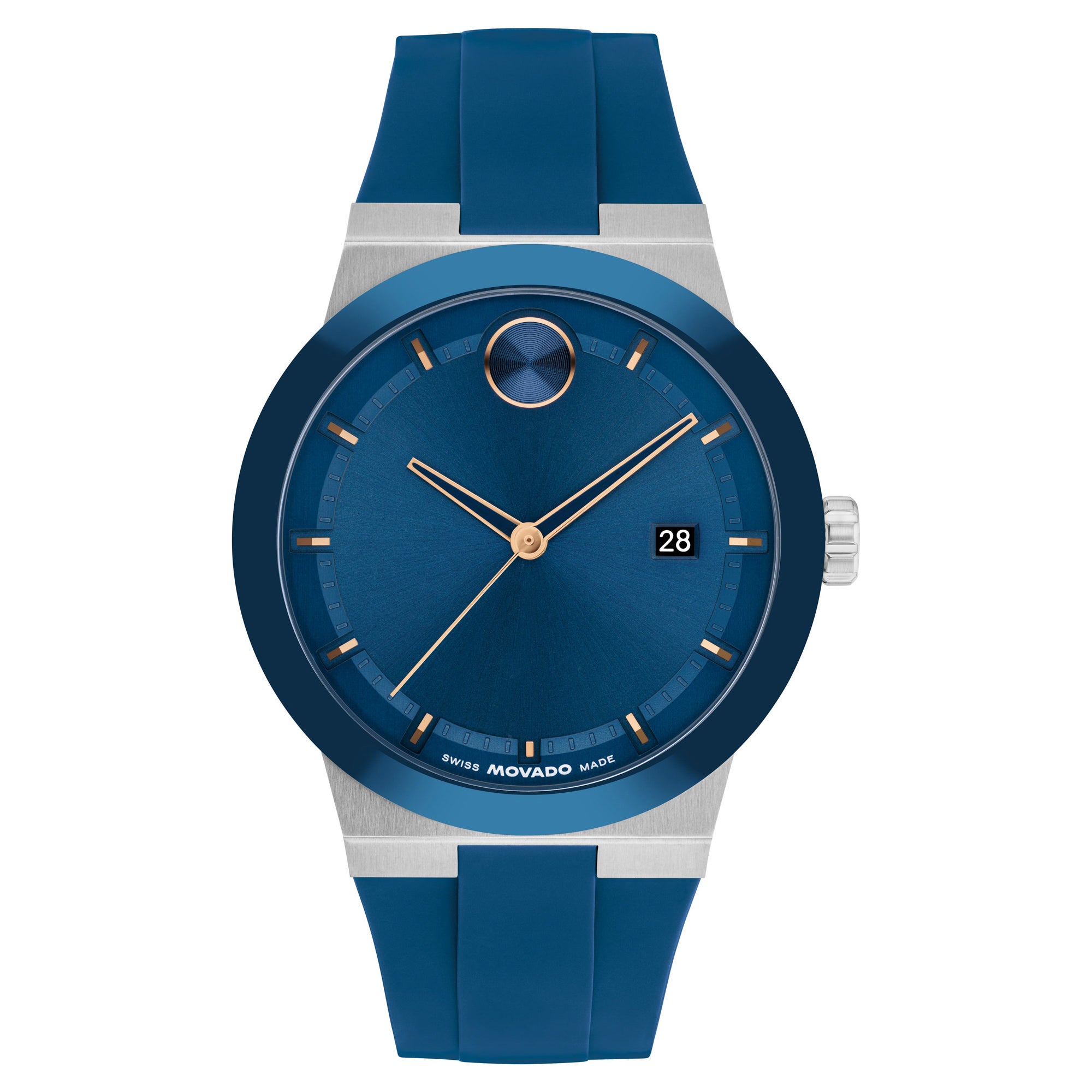 Mens BOLD Fusion Silver & Blue Silicone Strap Watch Blue Dial