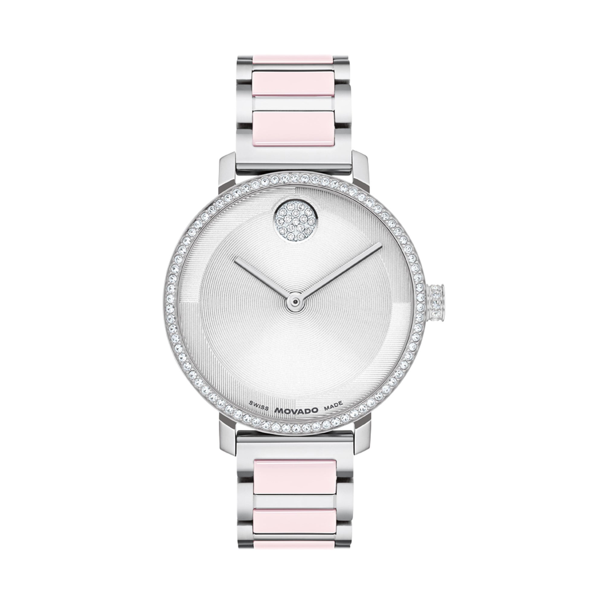 Ladies Bold Evolution 2.0 Silver-Tone SS & Blush Ceramic Watch Silver Dial