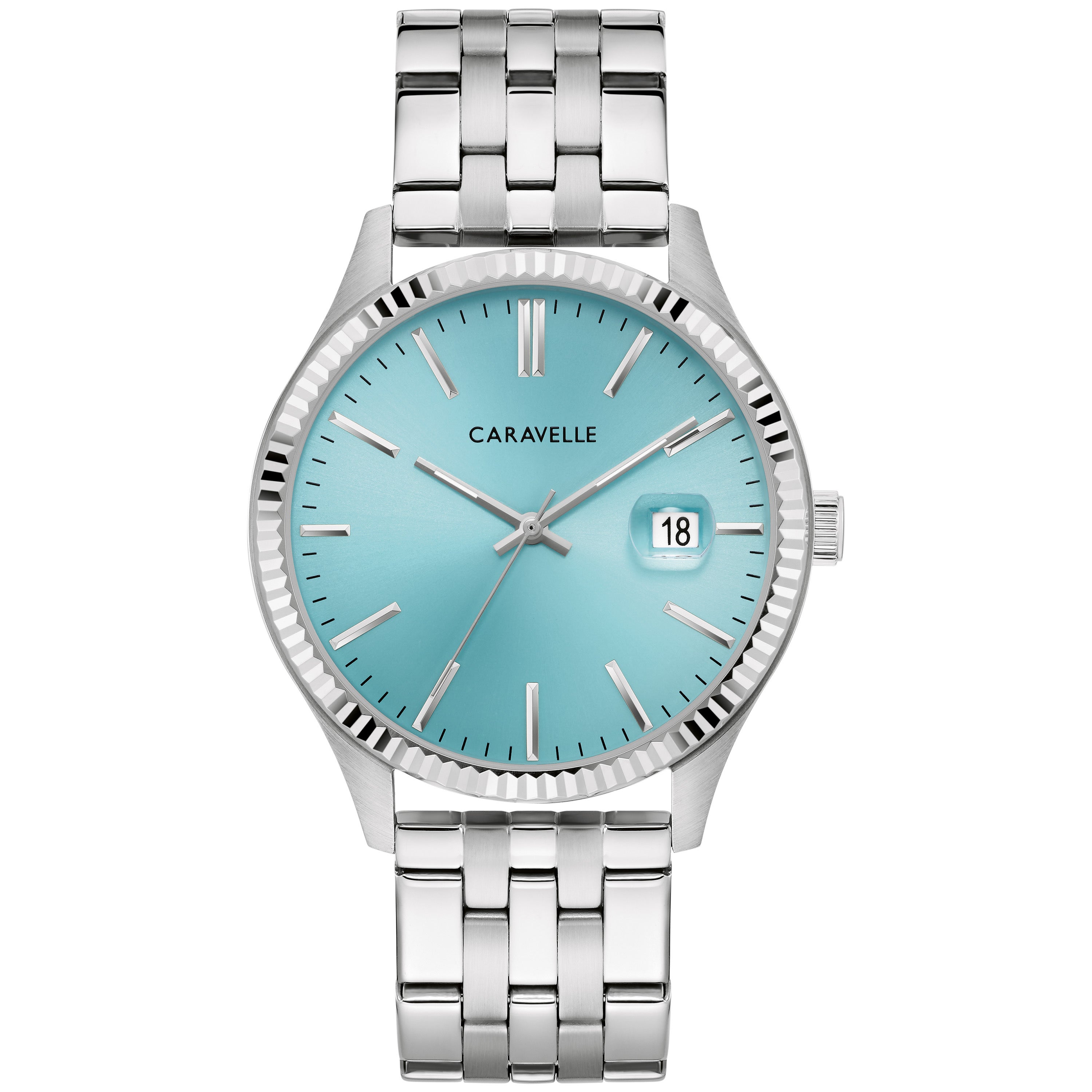 Mens Dress Silver-Tone Stainless Steel Watch Light Blue Dial