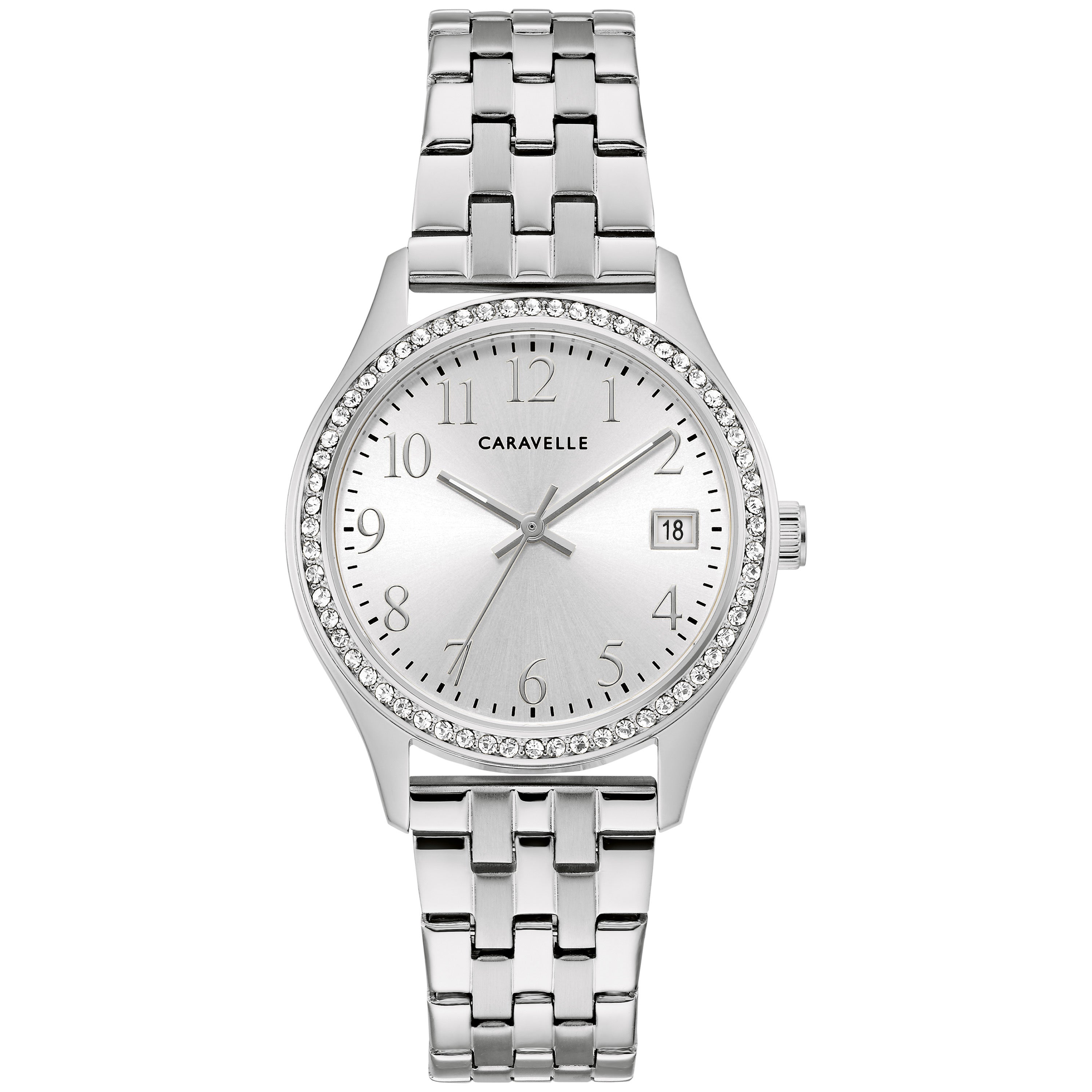Ladies Classic Silver-Tone Stainless Steel Box Set w/ Crystal Bracelet