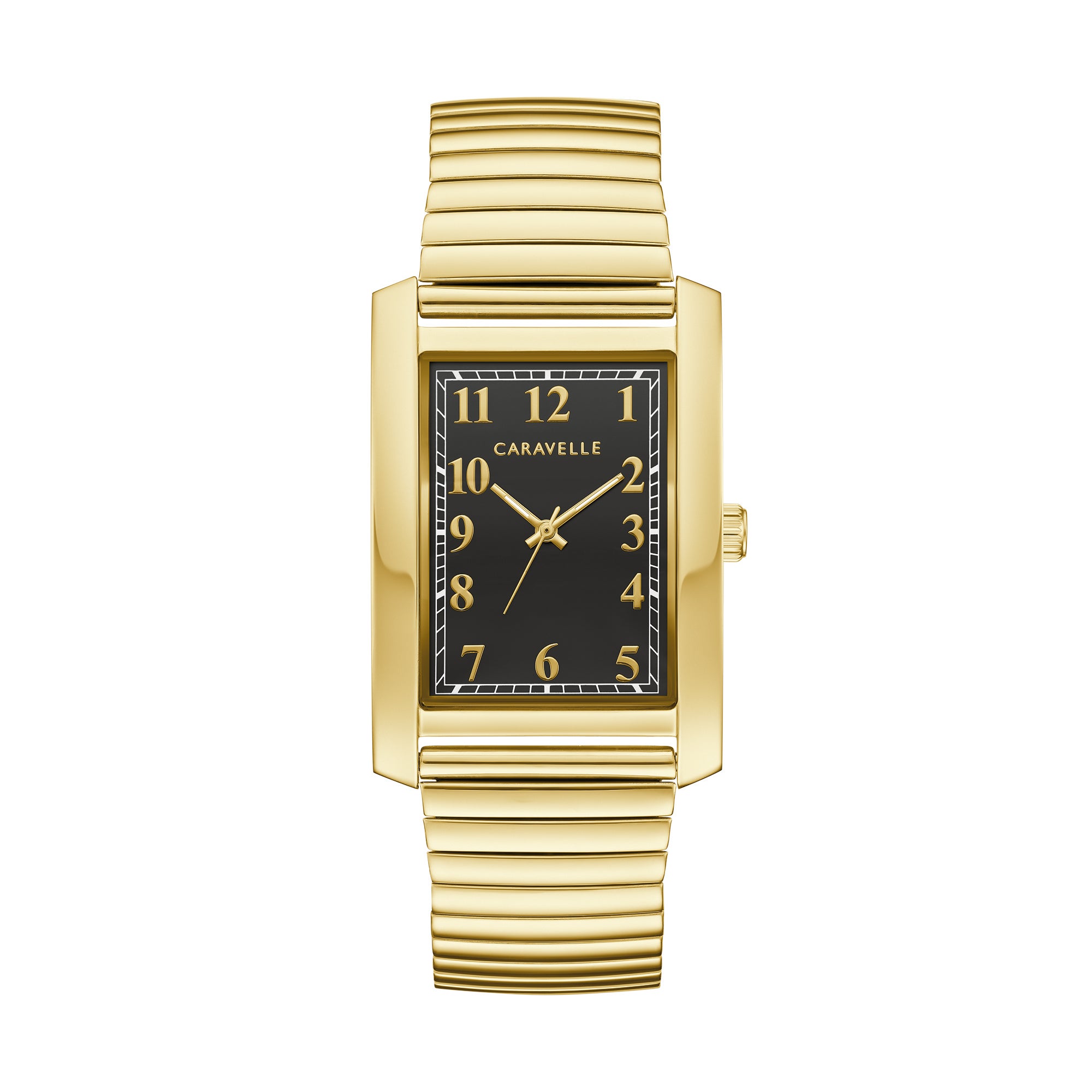 Mens Dress Gold-Tone Stainless Steel Rectangle Dial Black Dial