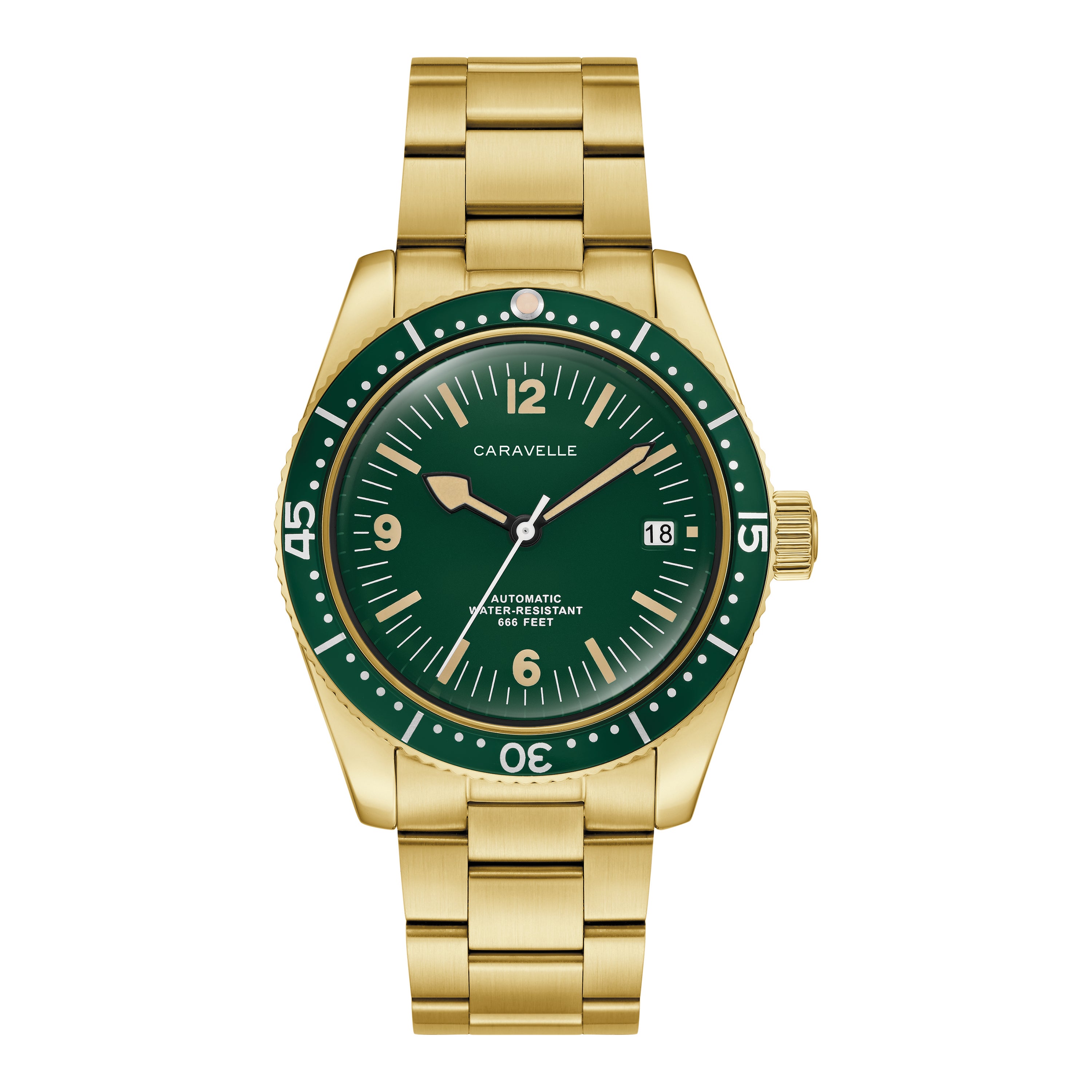 Mens Sea Hunter Automatic Gold-Tone Stainless Steel Watch Green Dial