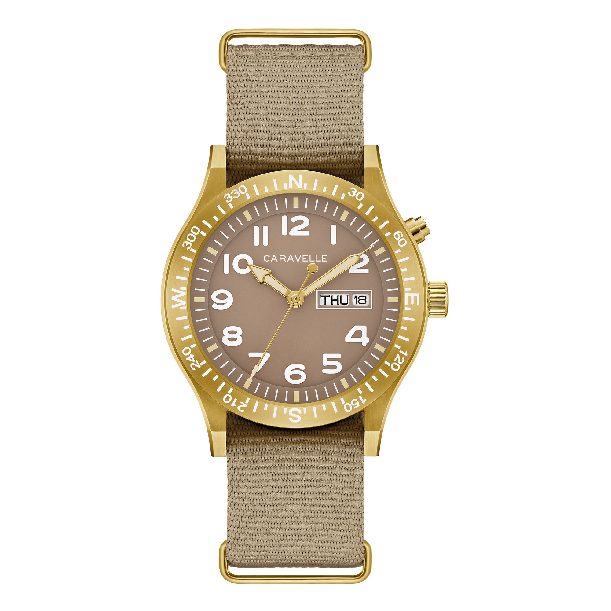 Mens Field Light Up Gold & Tan Nylon Strap Watch Taupe Dial