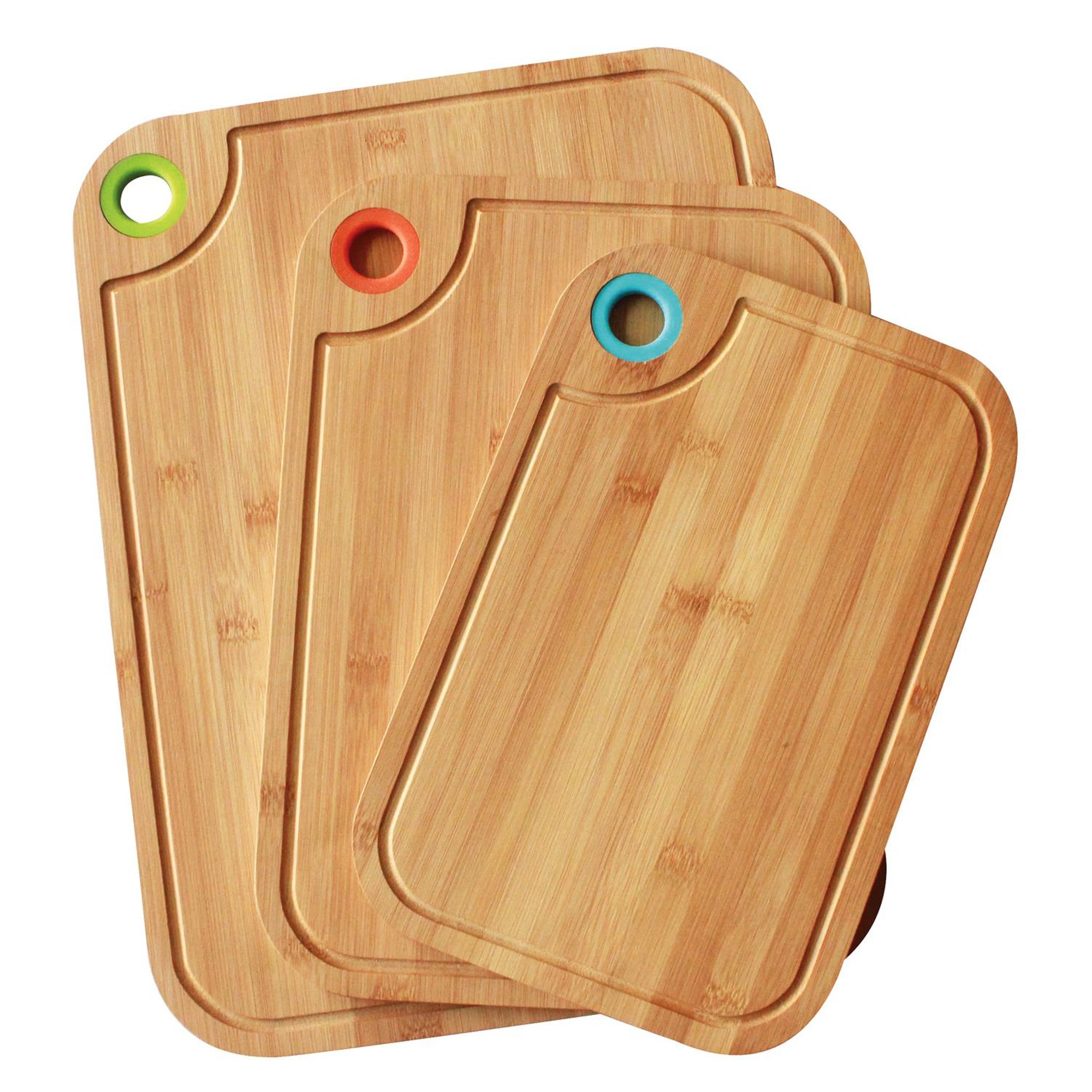 3pc Bamboo Cutting Board Set w/ Rings