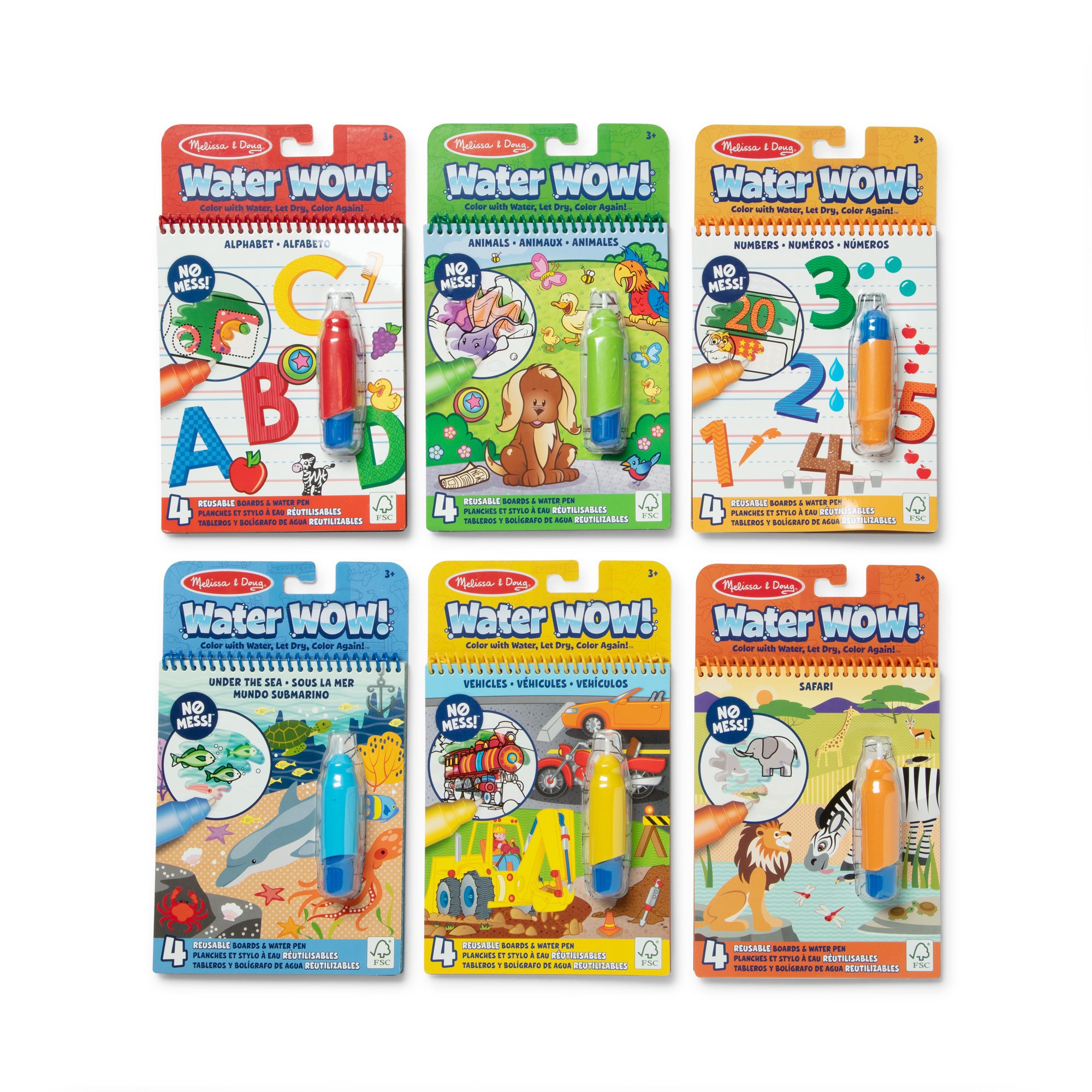 Water WOW! 6-Pack Set: Animals Vehicles Alphabet Numbers Safari Under the Sea Ages 3+ Years