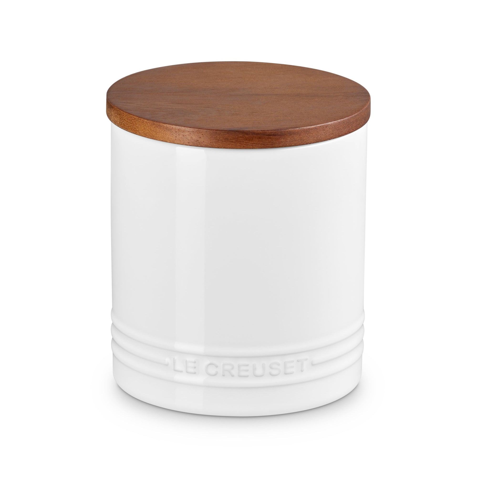 1.2qt Stoneware Storage Canister w/ Wood Lid White
