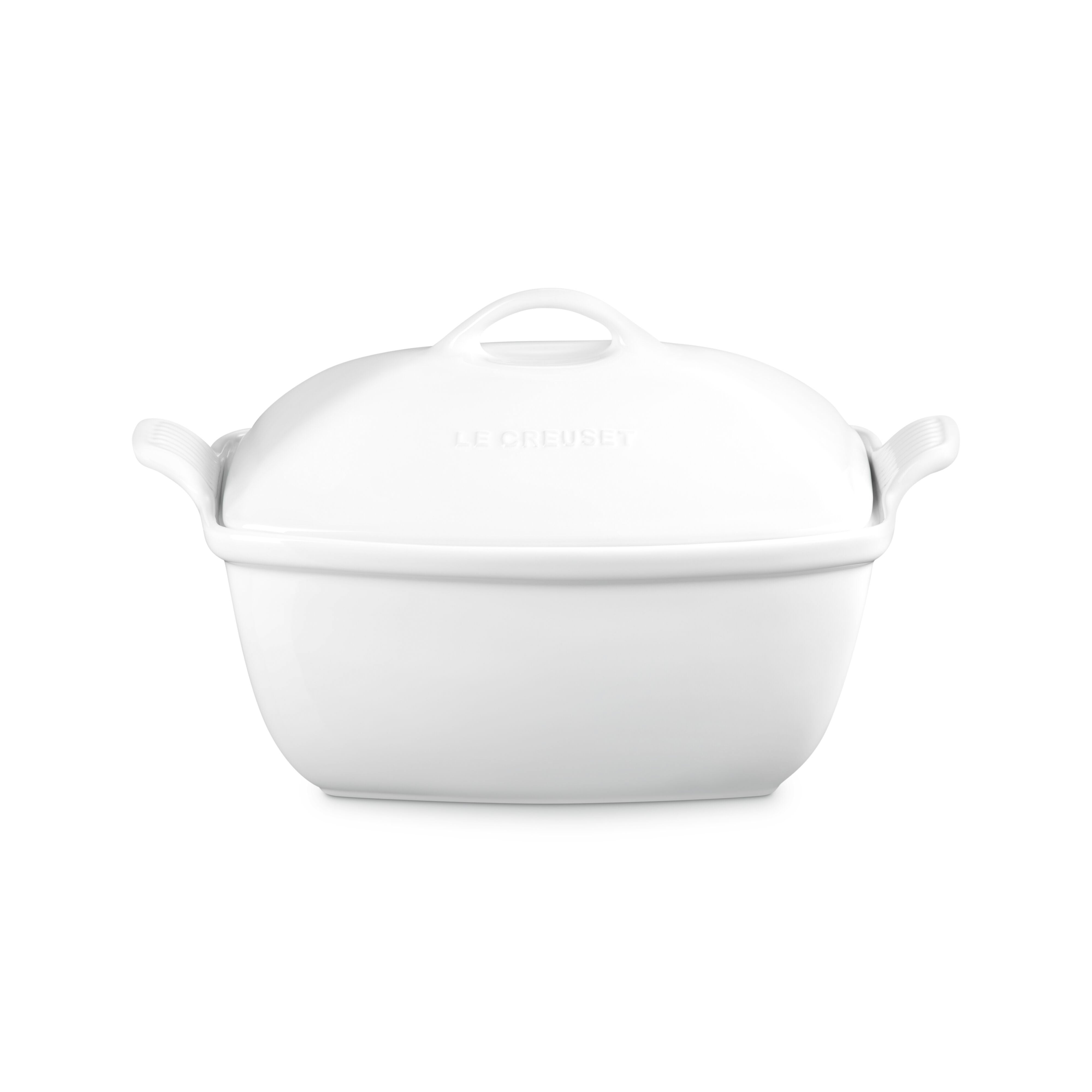 4.5qt Heritage Stoneware Deep Covered Baker White