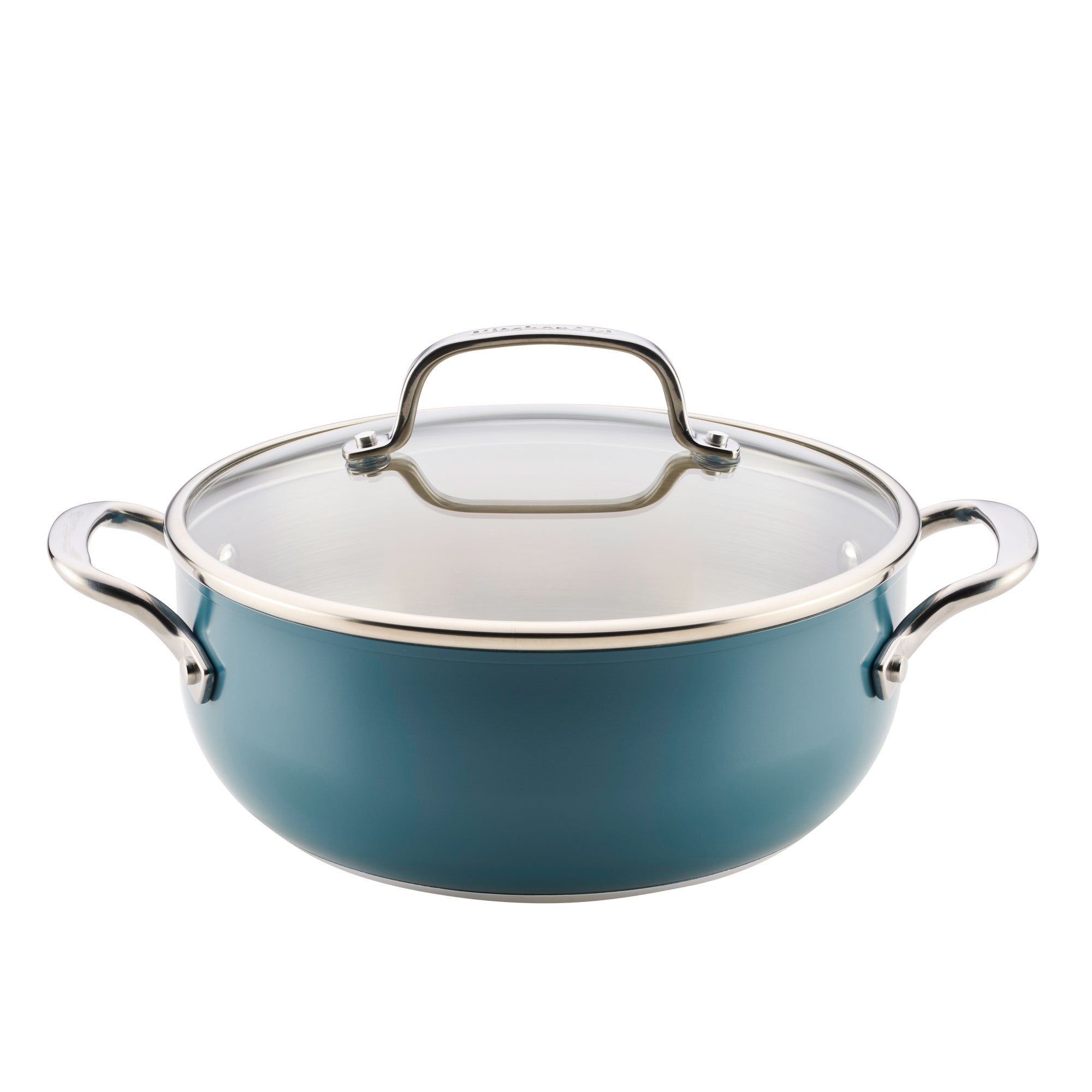 4qt Color-Finished Stainless Steel 3-Ply Casserole w/ Lid Agave Blue