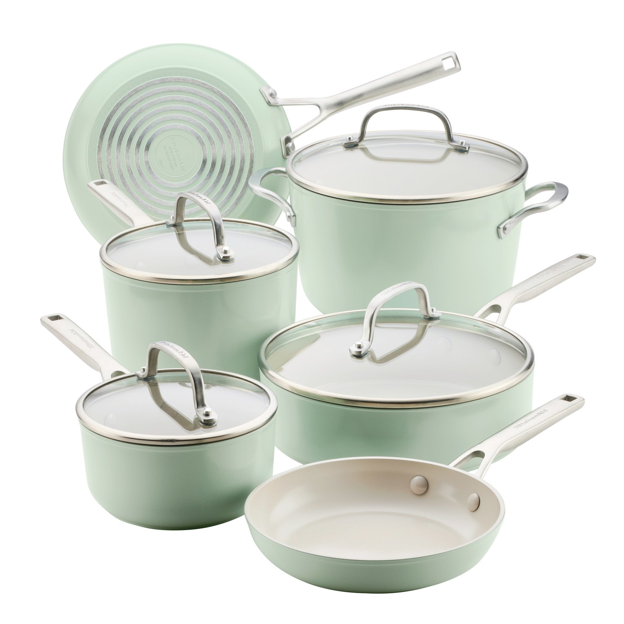 10pc Hard-Anodized Ceramic Induction Nonstick Cookware Set Pistachio