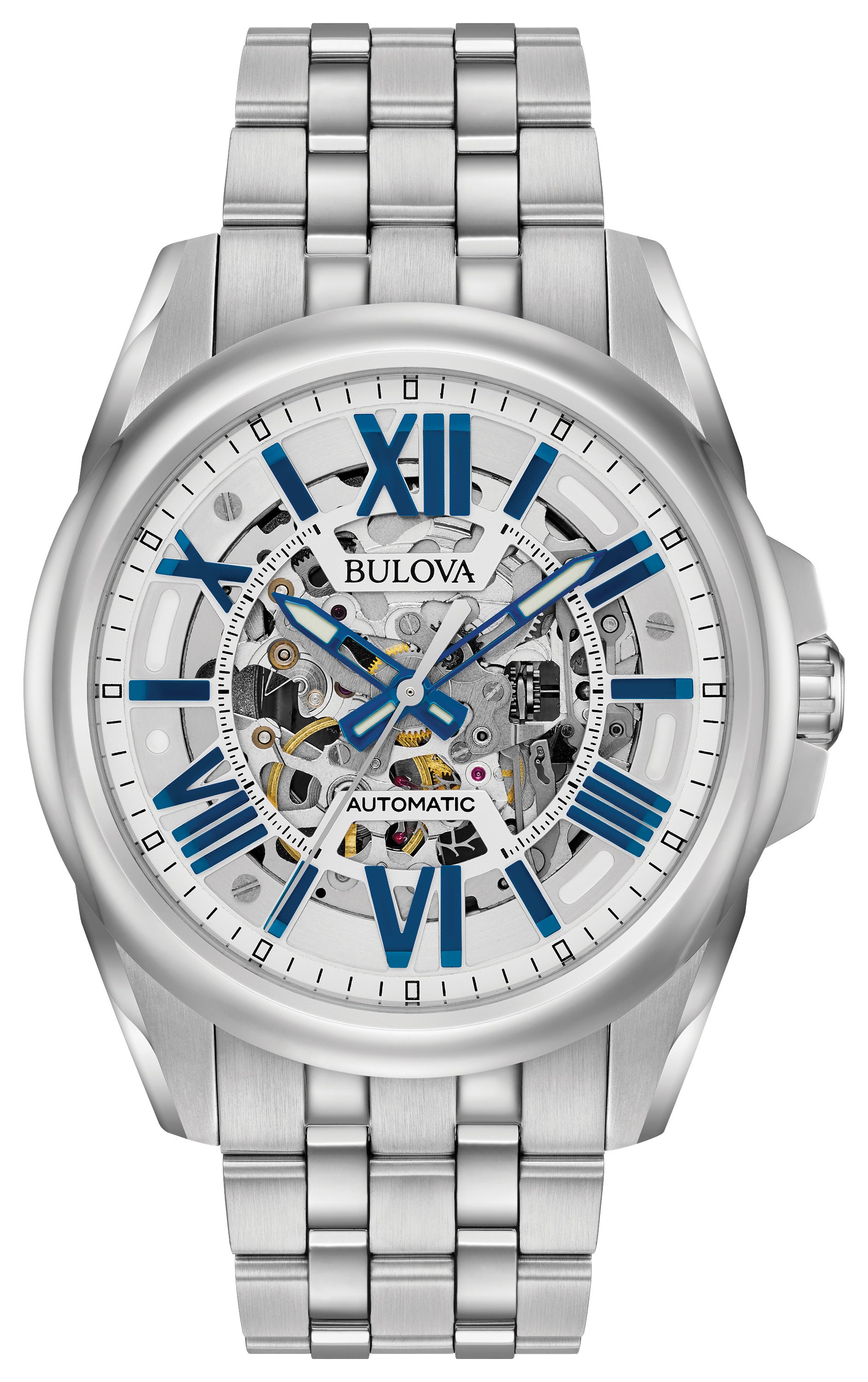 Men's Automatic Silver-Tpme Stainless Steel Watch, Skeleton Dial