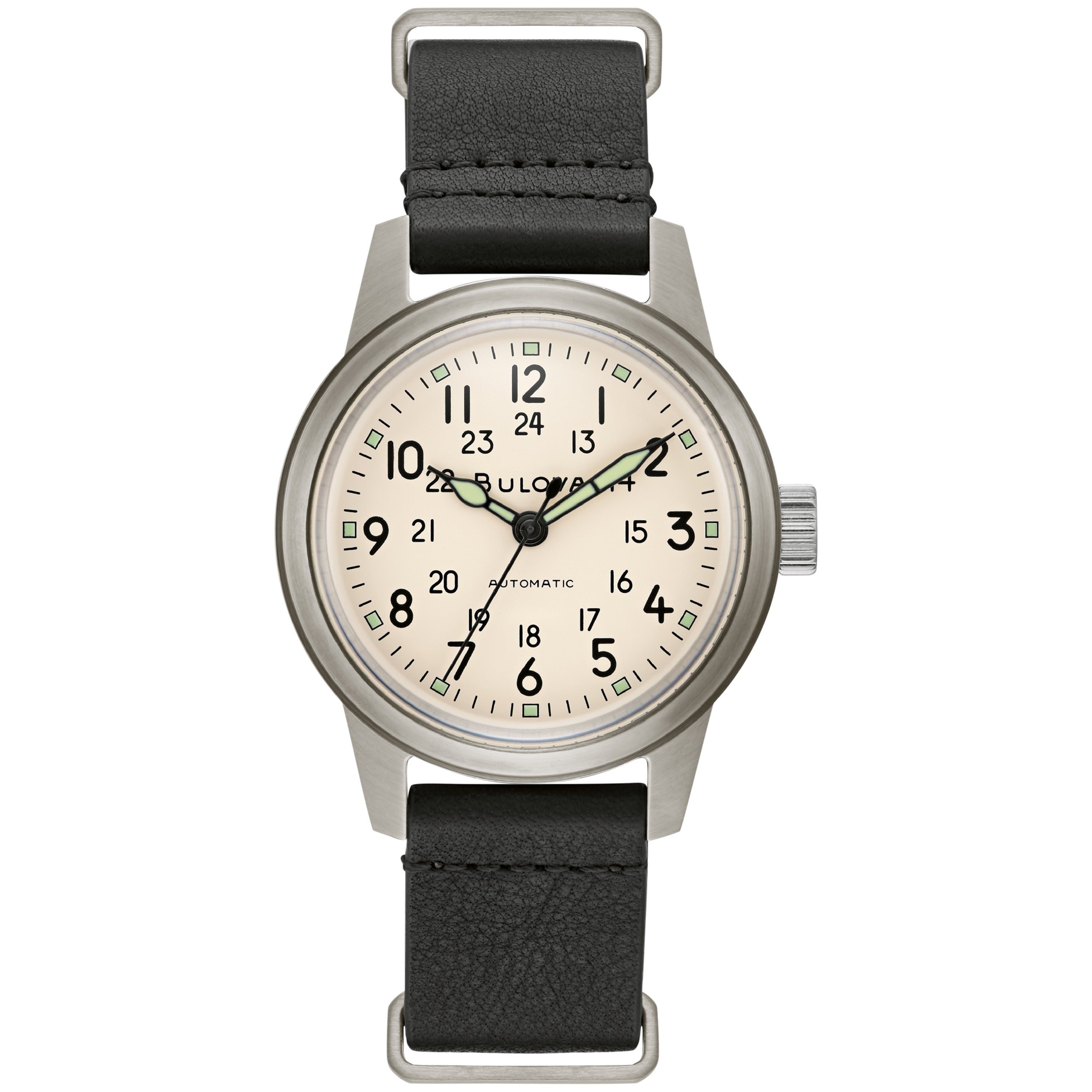 Men's Hack Auto Watch Black NATO Leather Strap, Ivory Dial