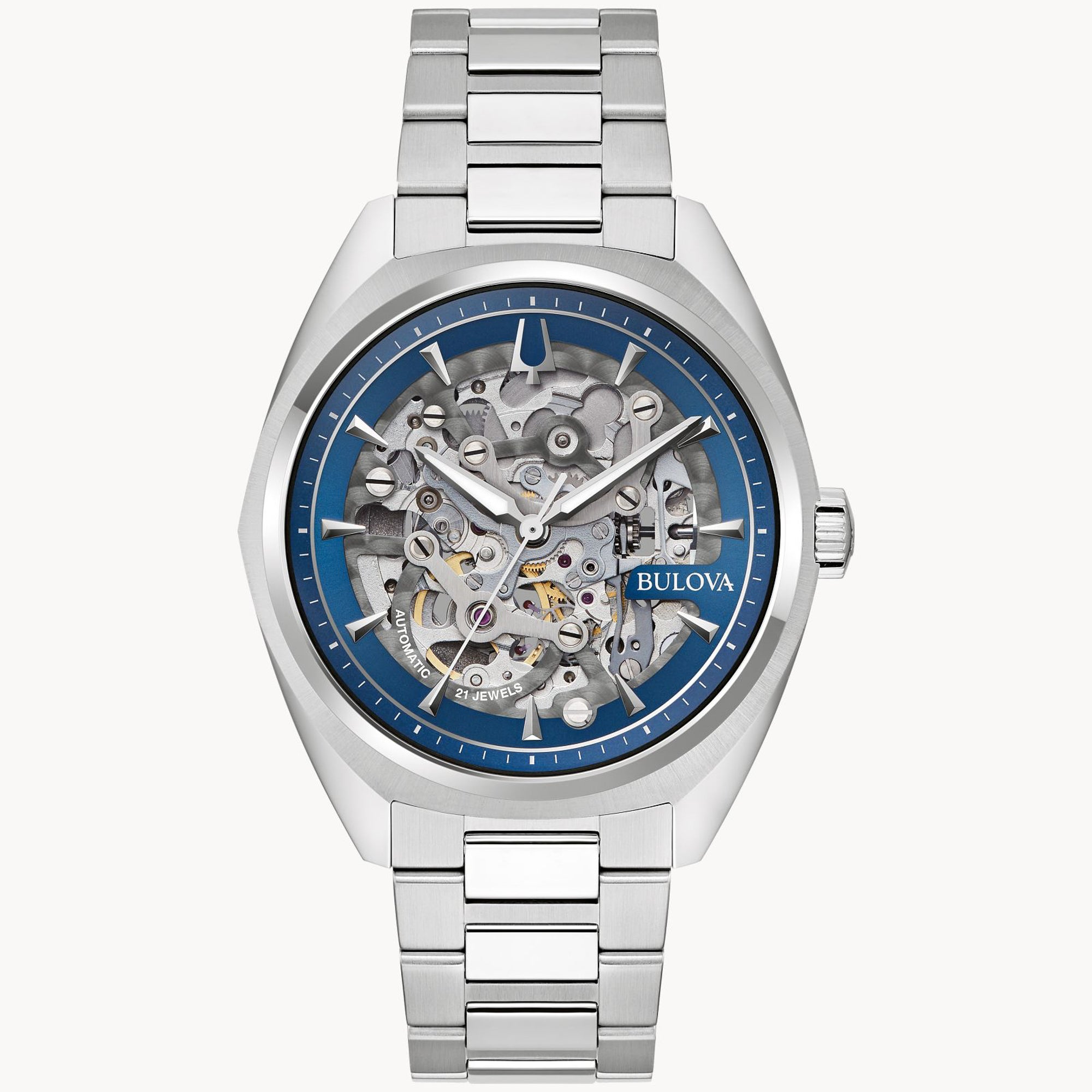 Men's Surveyor Automatic Silver-Tone Stainless Steel Watch, Silver Skeleton Dial
